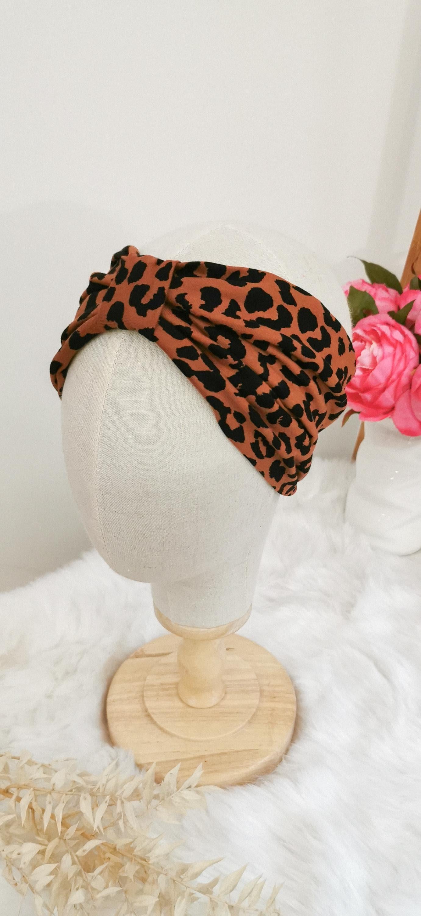 BELLA_88 Turban Stirnband Caramel/Schwarz Leopard