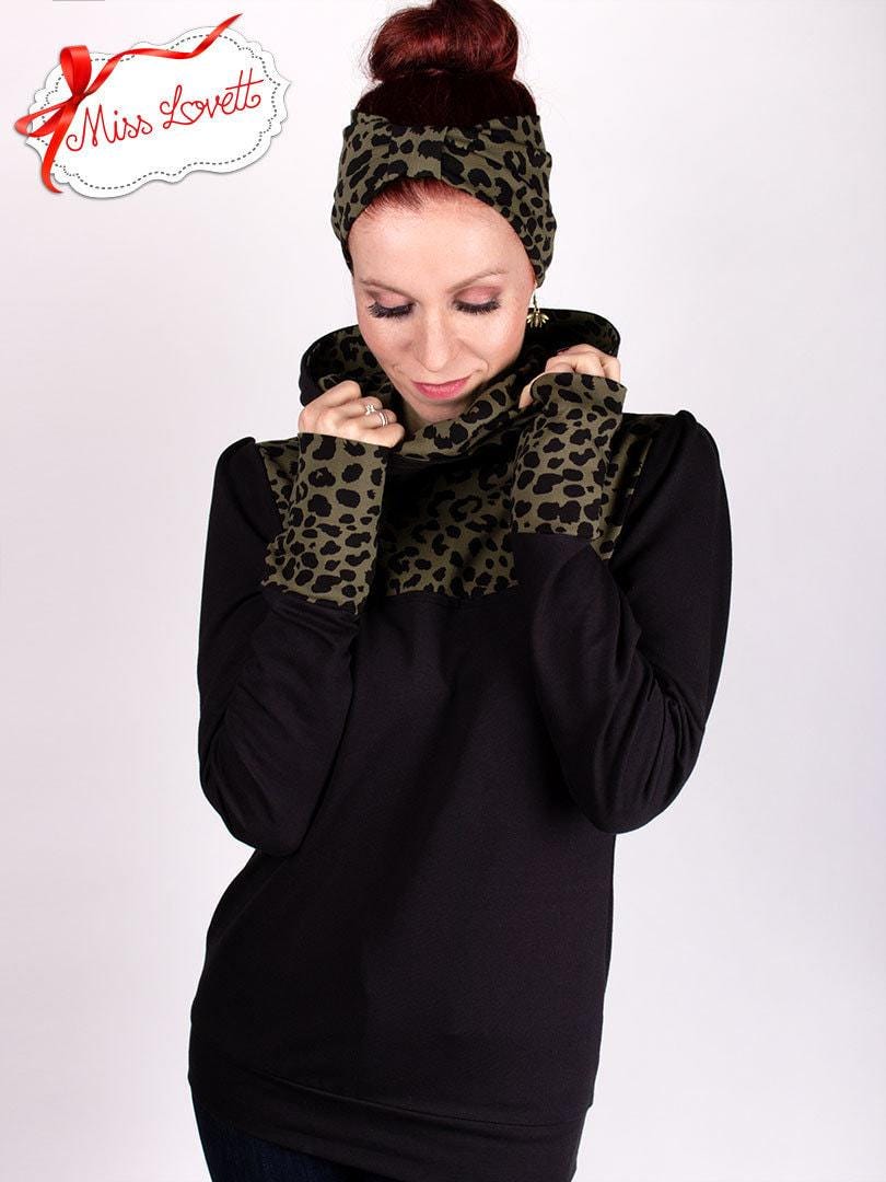 BELLA_43 Turban Stirnband Olivgrün/Schwarz Leopard