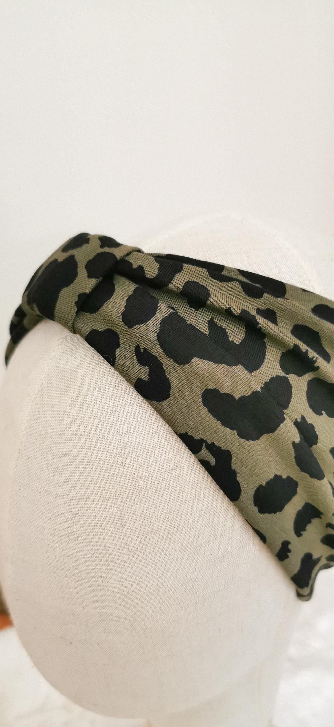 BELLA_43 Turban Stirnband Olivgrün/Schwarz Leopard