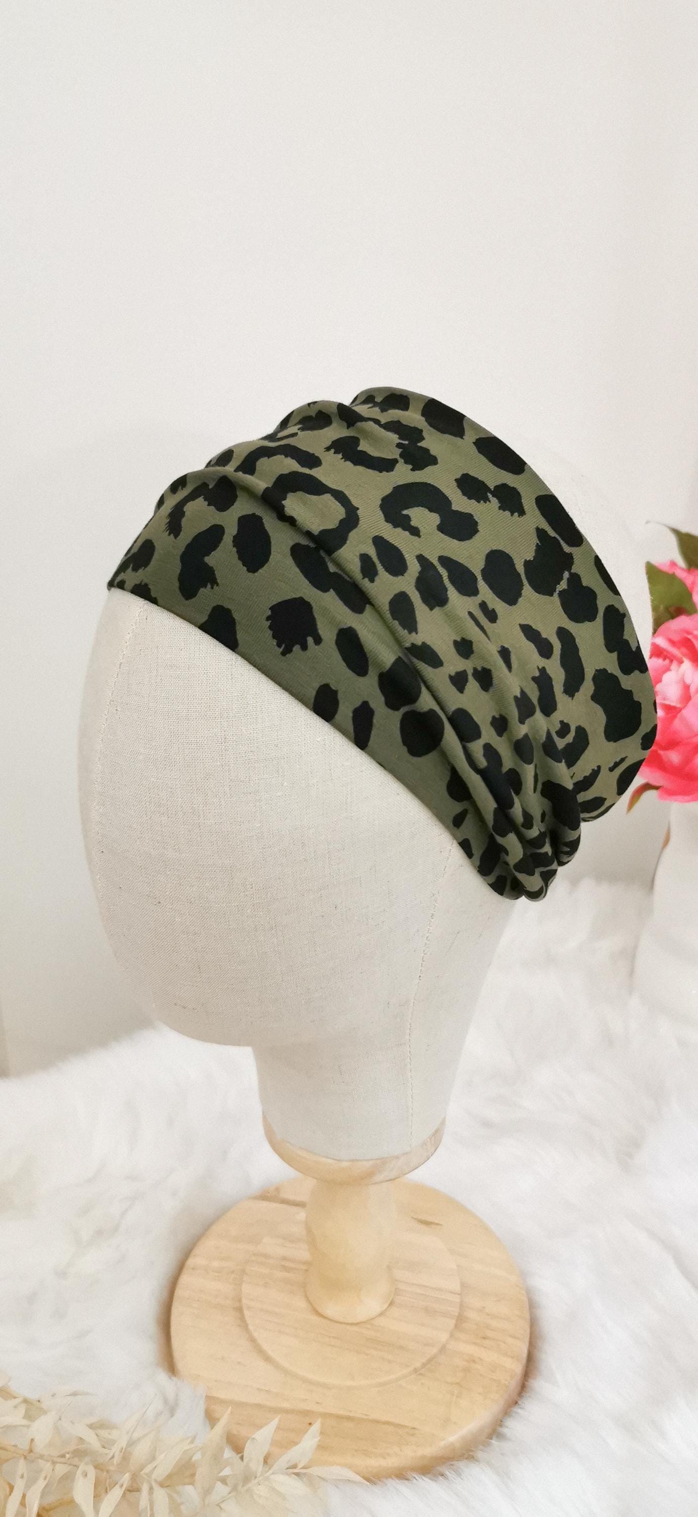BELLA_43 Turban Stirnband Olivgrün/Schwarz Leopard