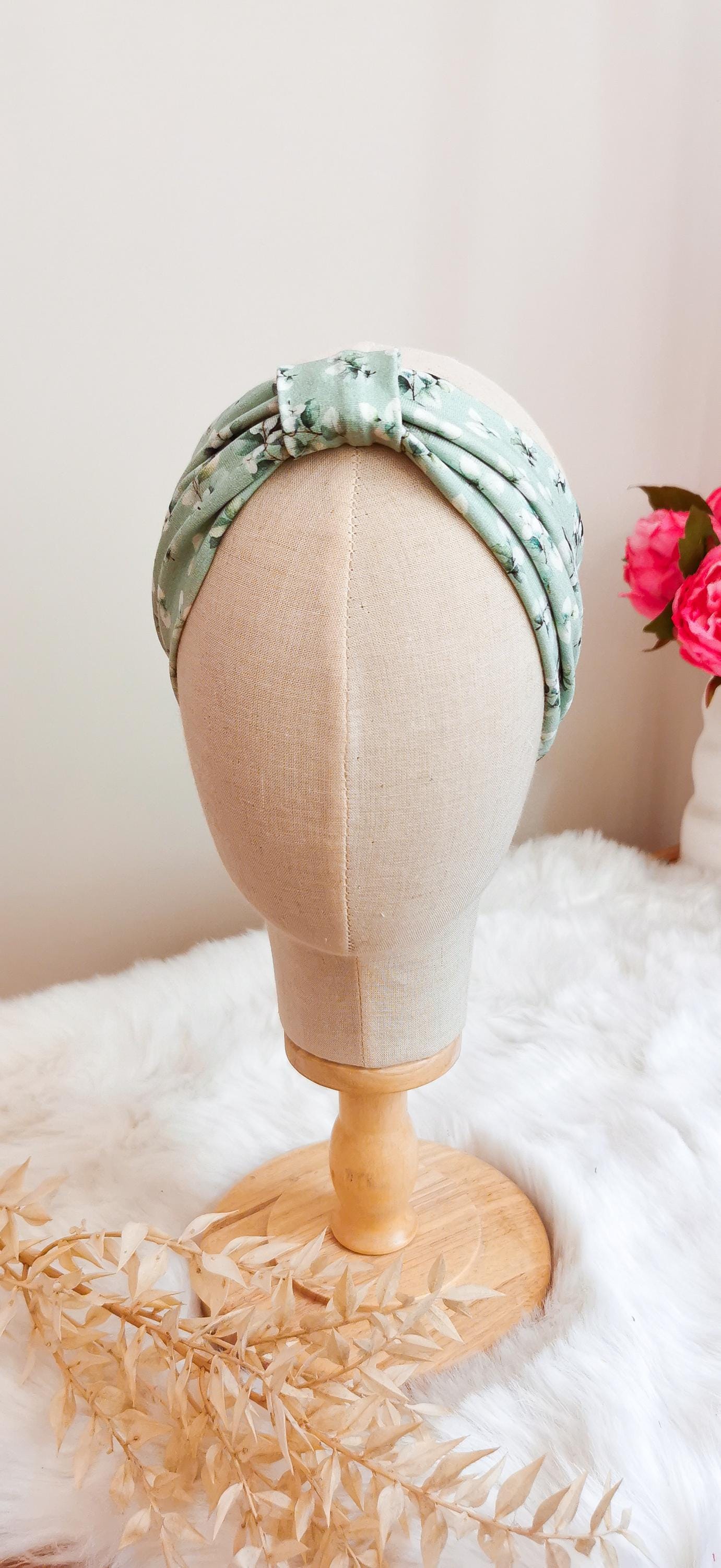 Mintfarbenes Turban Stirnband mit Eukalyptus Print