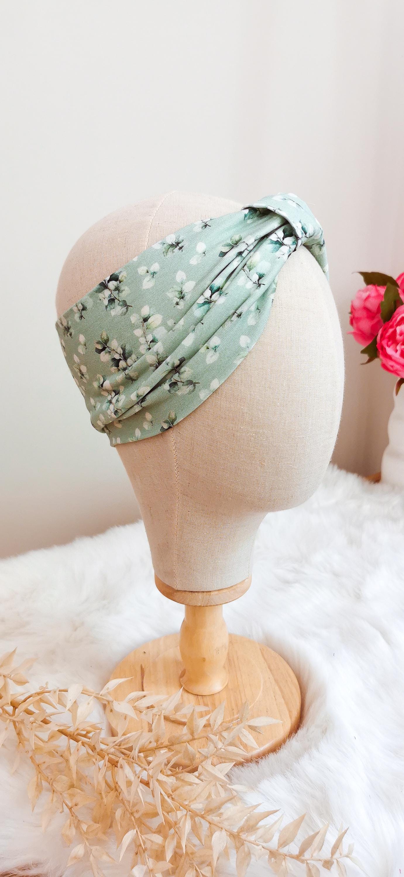 Mintfarbenes Turban Stirnband mit Eukalyptus Print