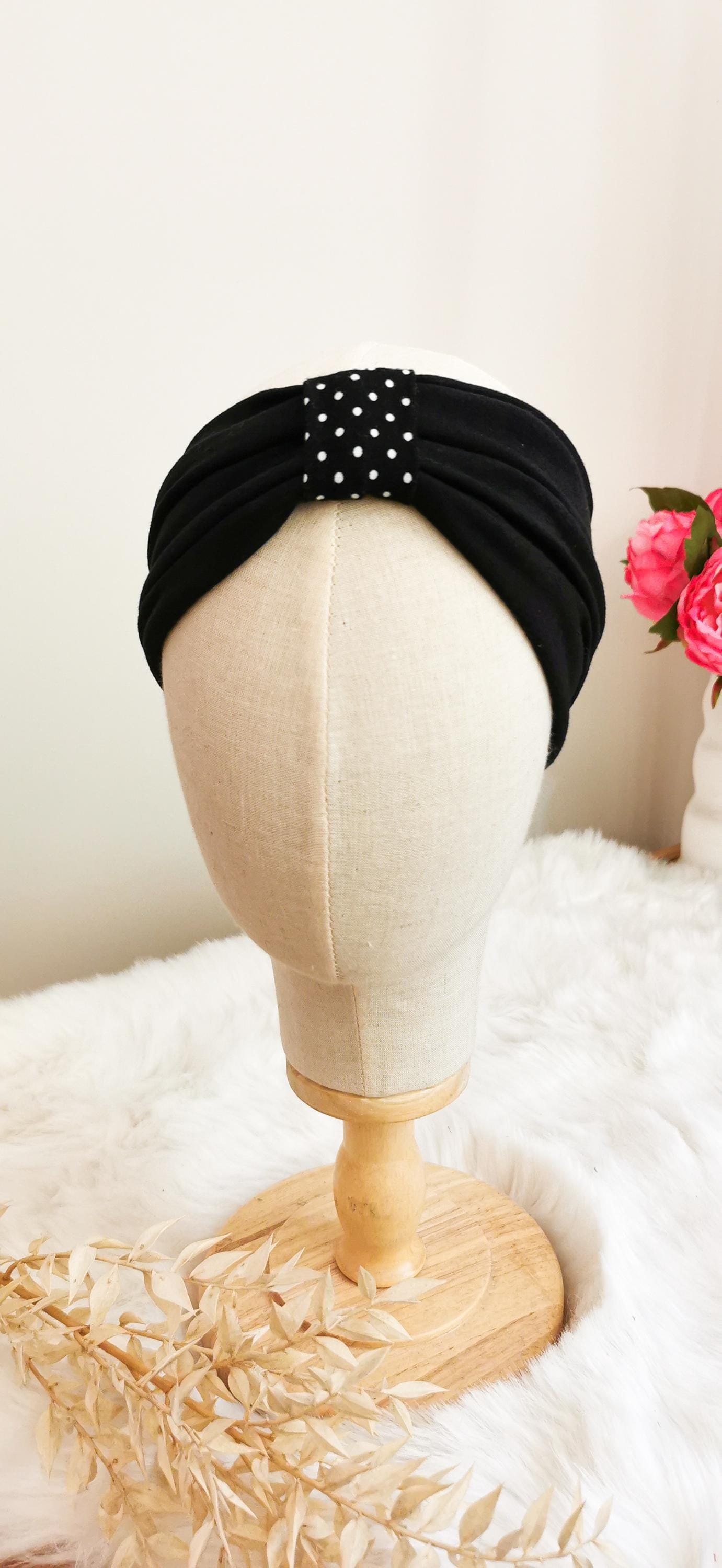 BELLA_37 Rockabilly Turban Stirnband Schwarz/Polkadots