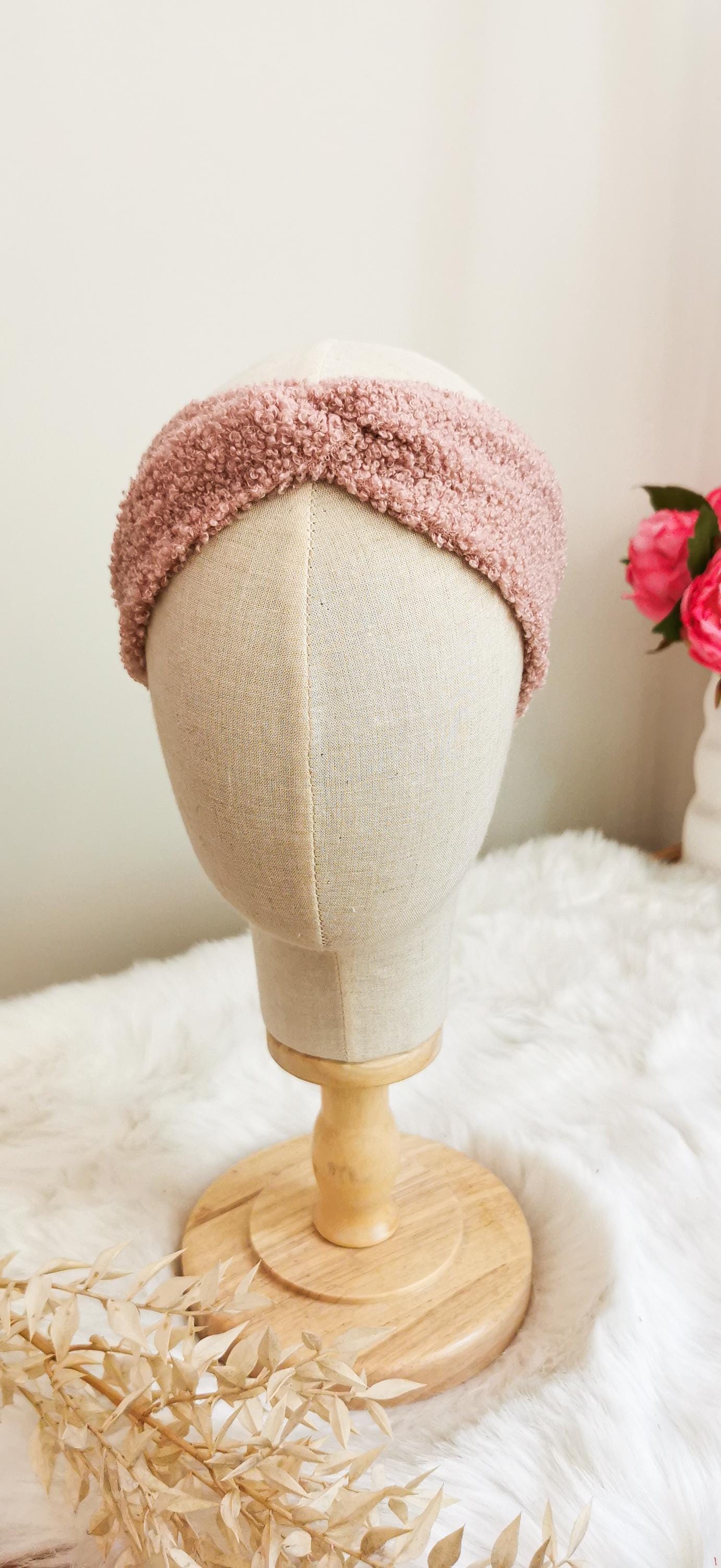 Warmes Teddy Stirnband Winter Plüsch Bouclé Petrol oder Rosé