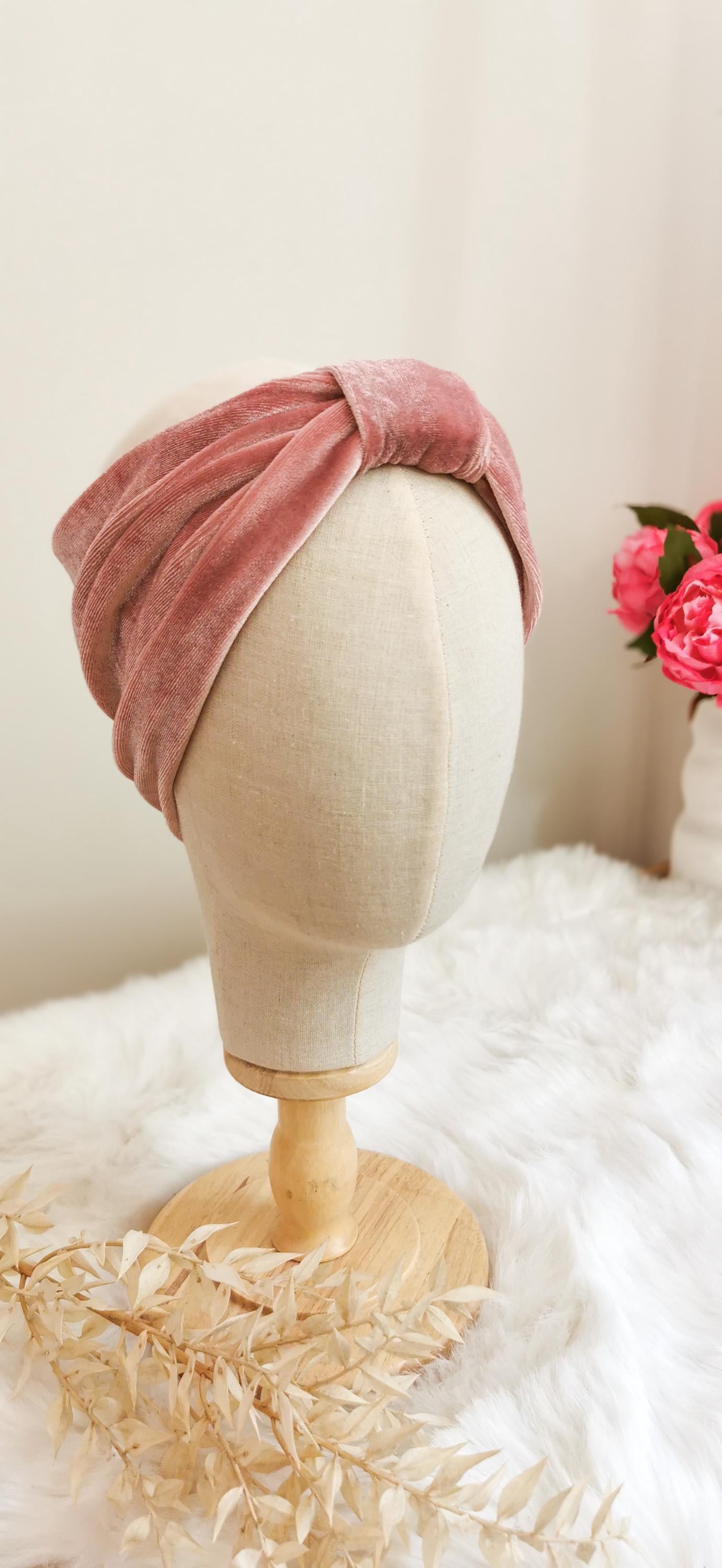 Warmes Retro Turban Stirnband aus Samt ROSÉ