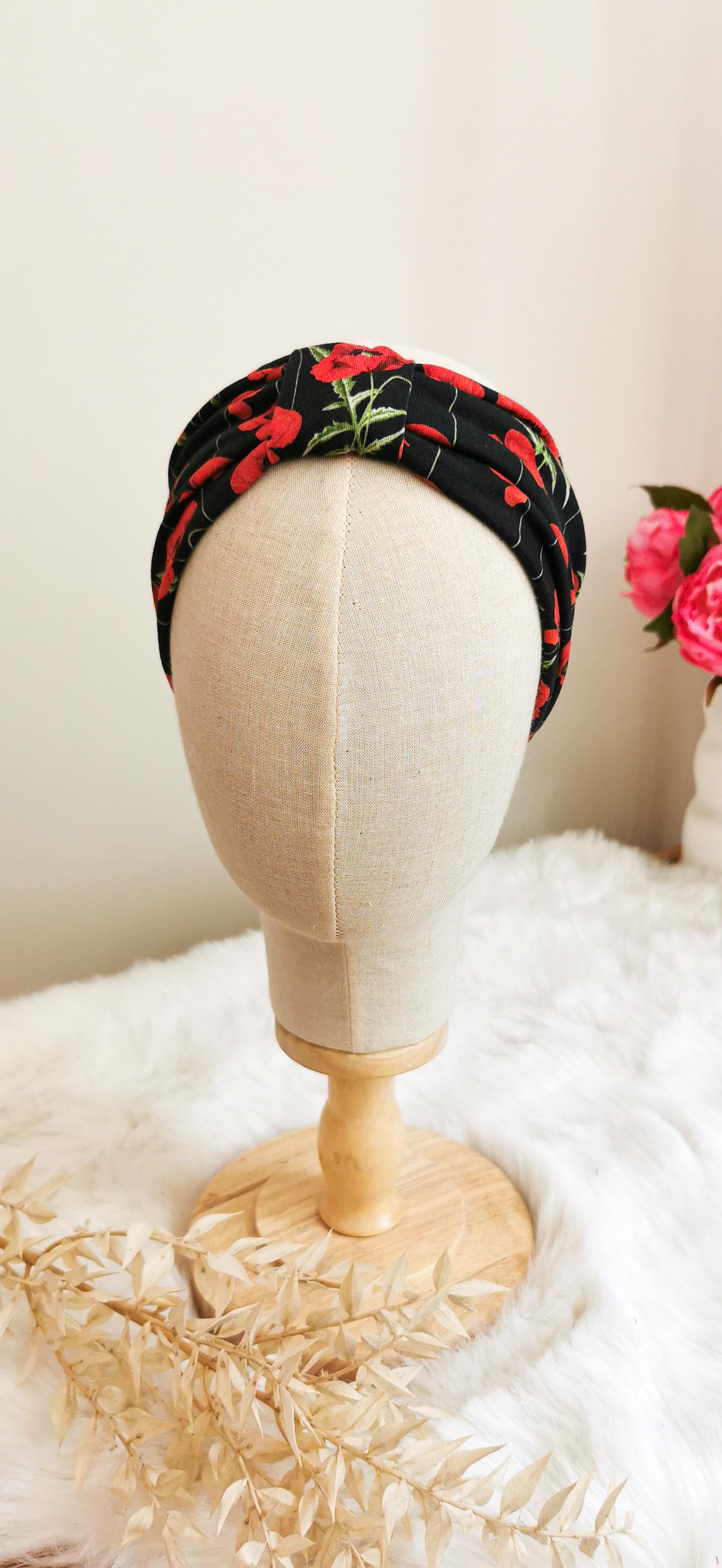 Kuscheliges Retro Turban Stirnband Mohnblumen