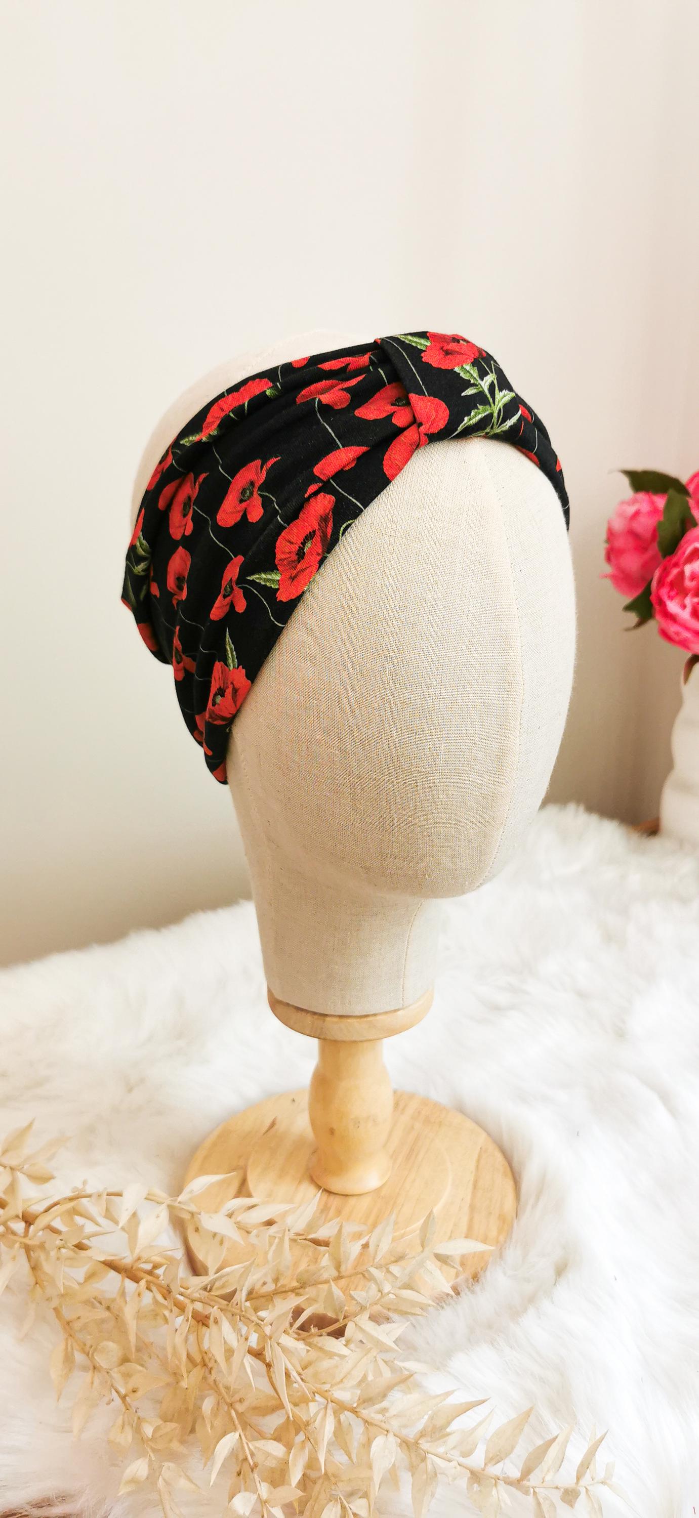 Kuscheliges Retro Turban Stirnband Mohnblumen