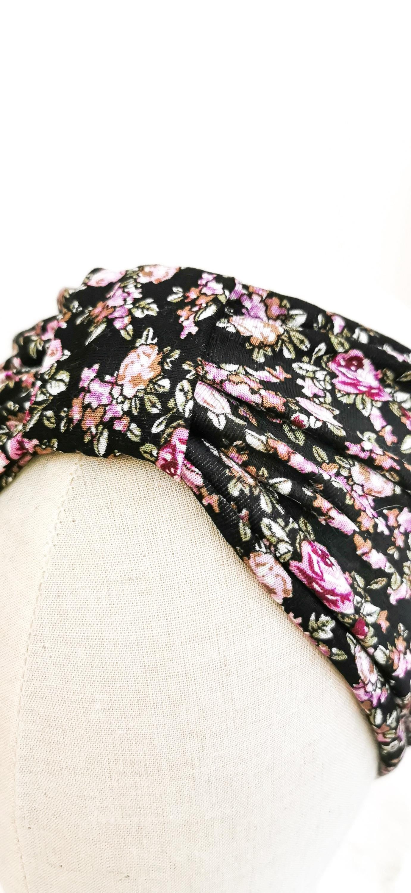 BELLA_50 Retro Rockabilly Turban Stirnband Purple Flowers