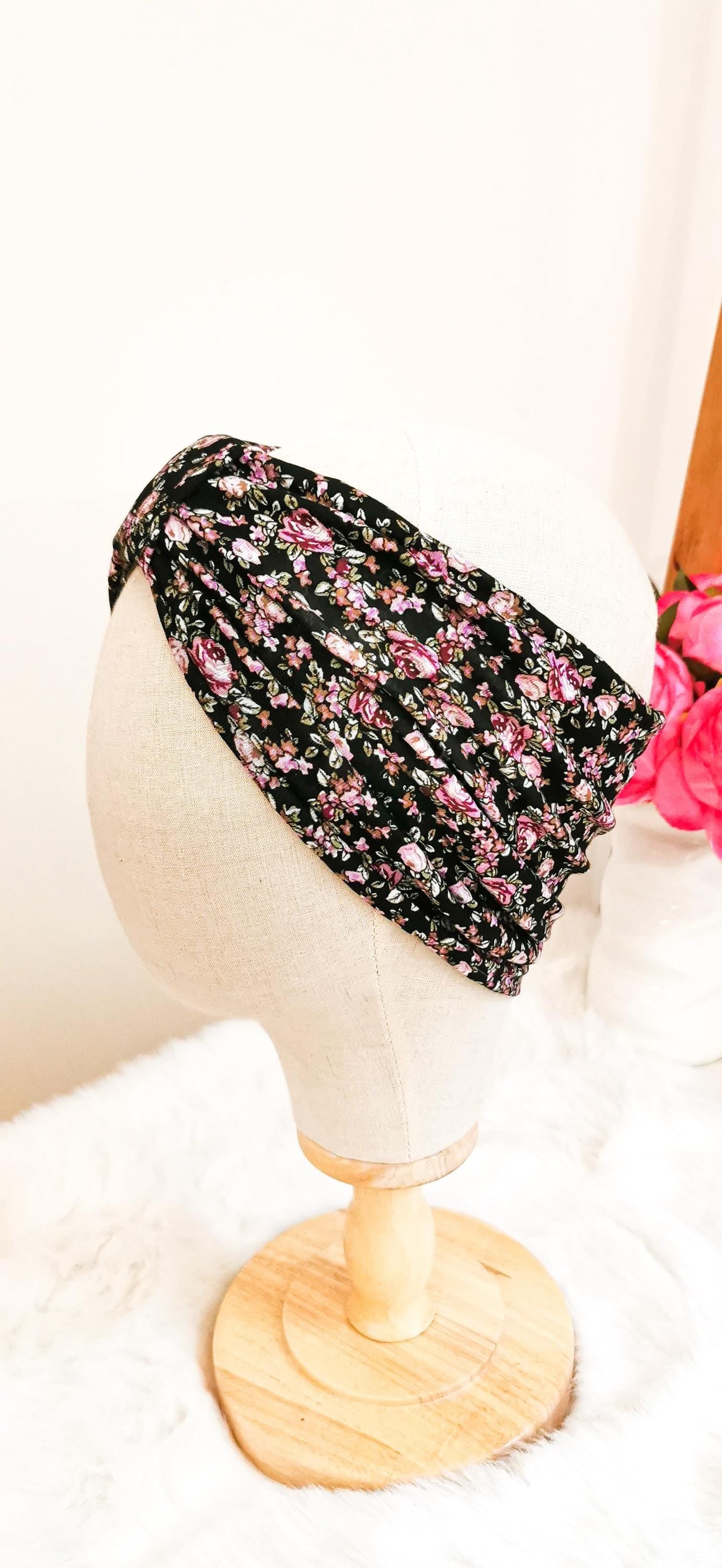 BELLA_50 Retro Rockabilly Turban Stirnband Purple Flowers