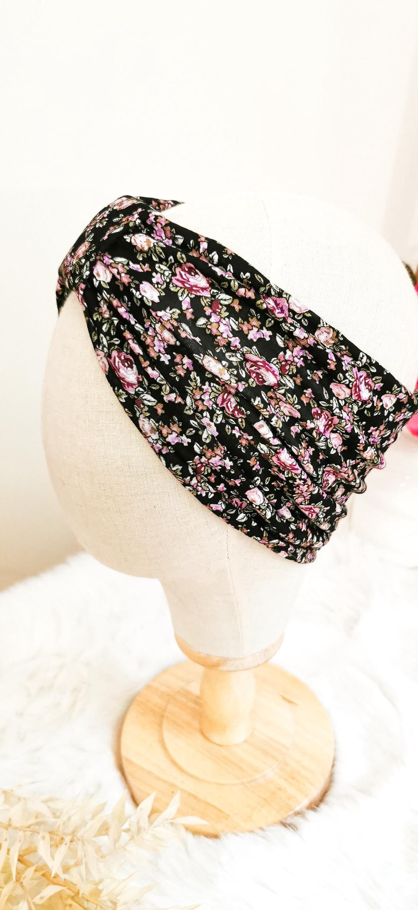 BELLA_50 Retro Rockabilly Turban Stirnband Purple Flowers