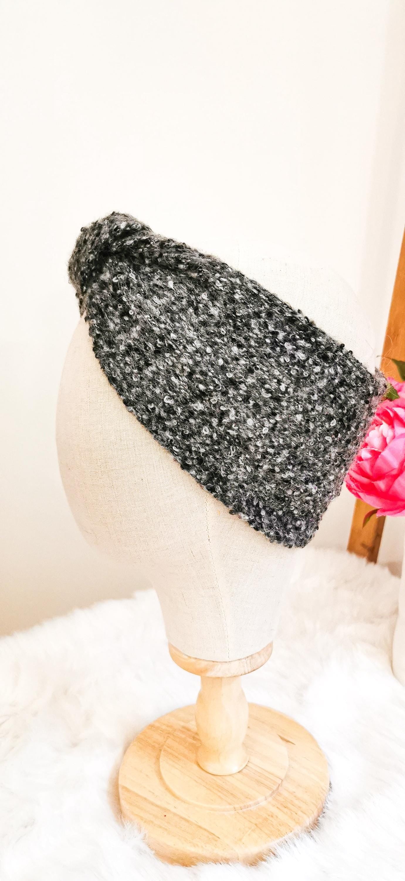 Kuscheliges Turban Stirnband Grauer Bouclé Strick