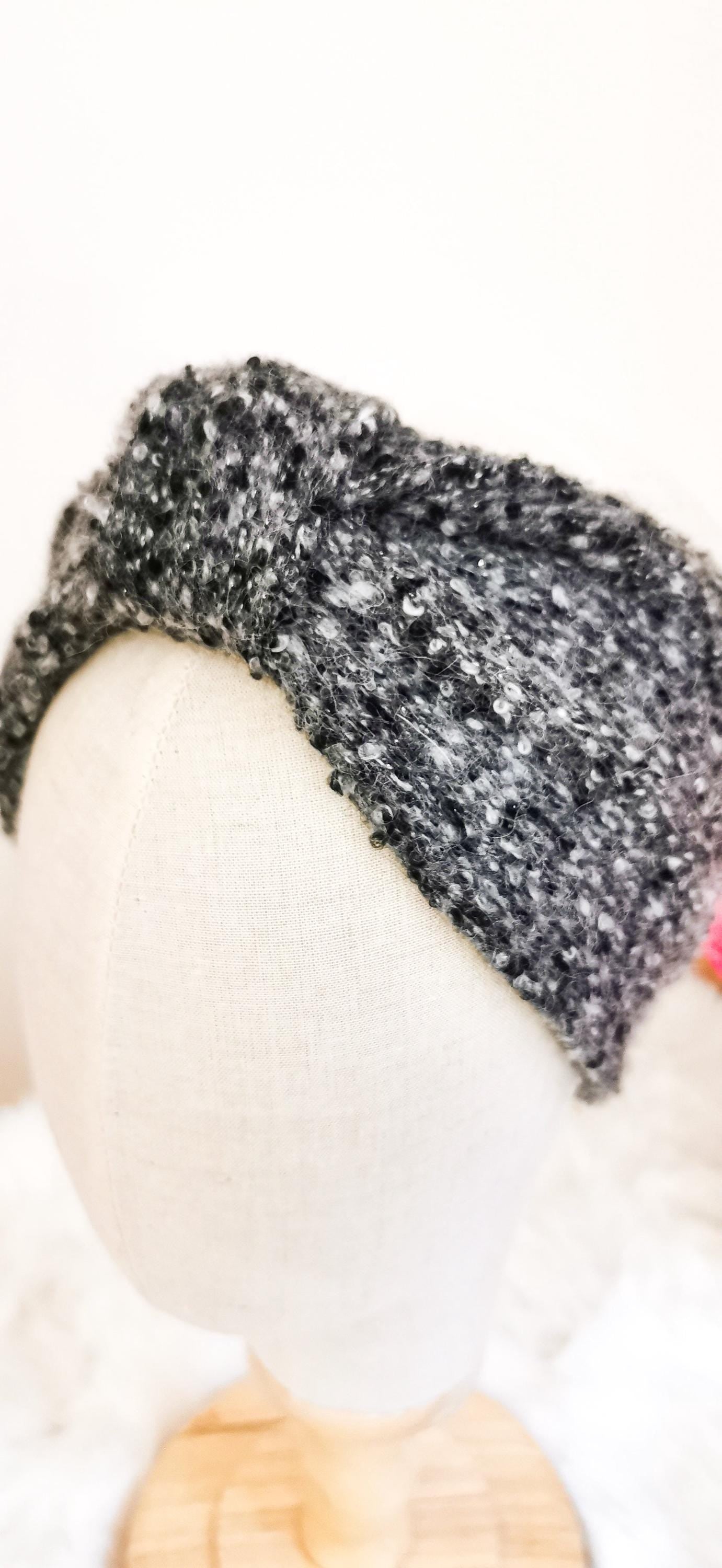 Kuscheliges Turban Stirnband Grauer Bouclé Strick