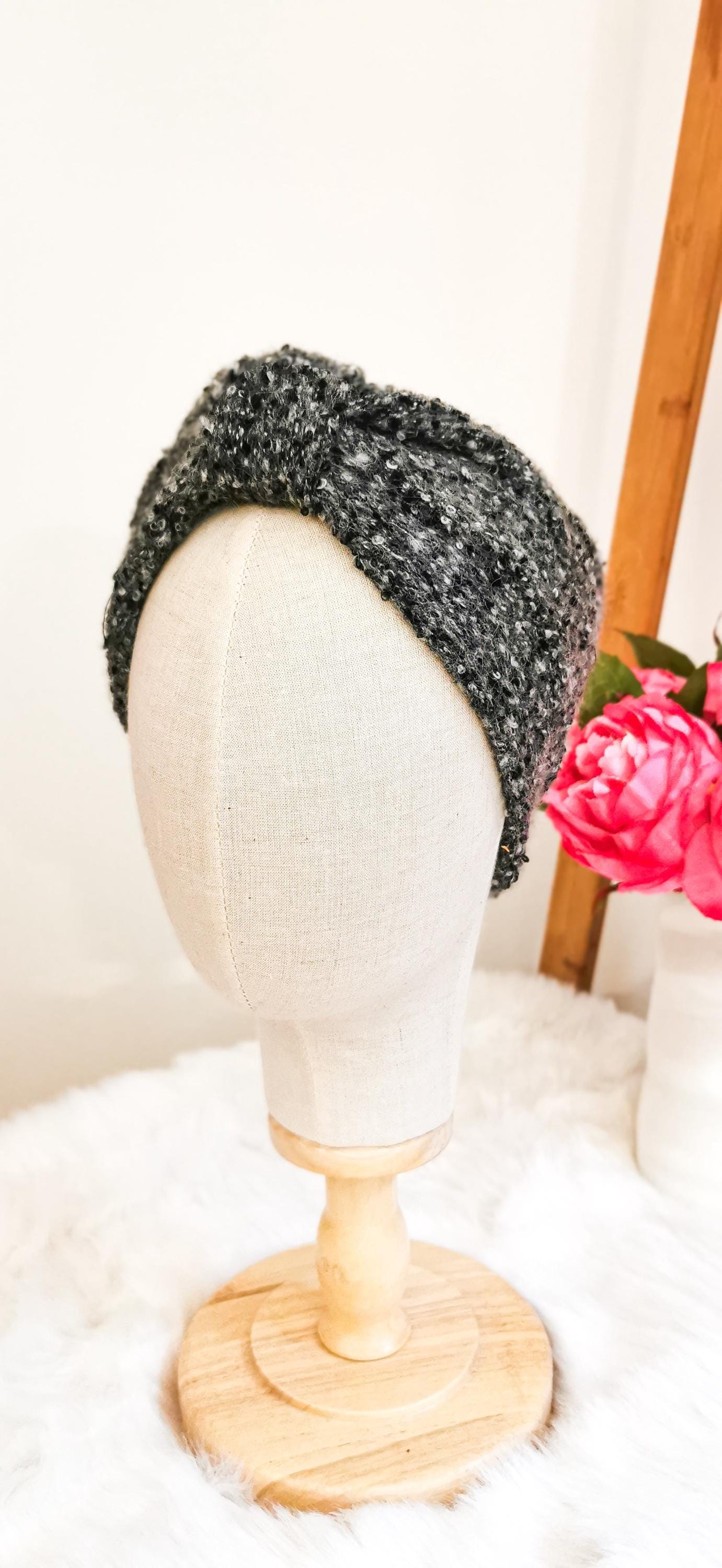 Kuscheliges Turban Stirnband Grauer Bouclé Strick