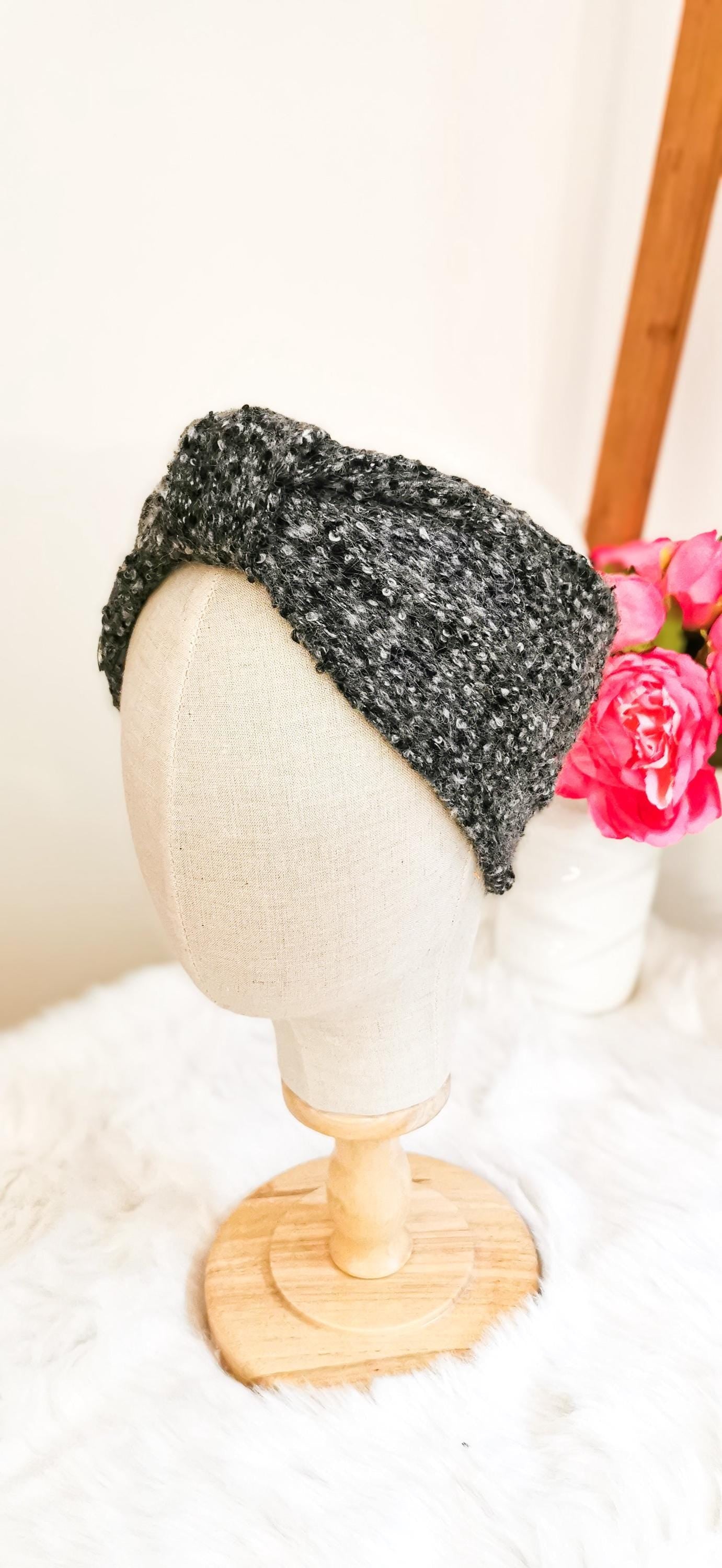 Kuscheliges Turban Stirnband Grauer Bouclé Strick