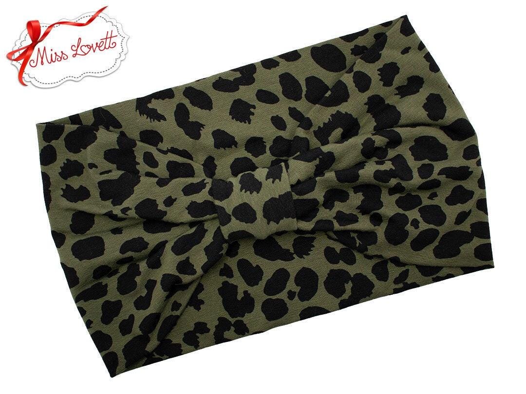 BELLA_43 Turban Stirnband Olivgrün/Schwarz Leopard
