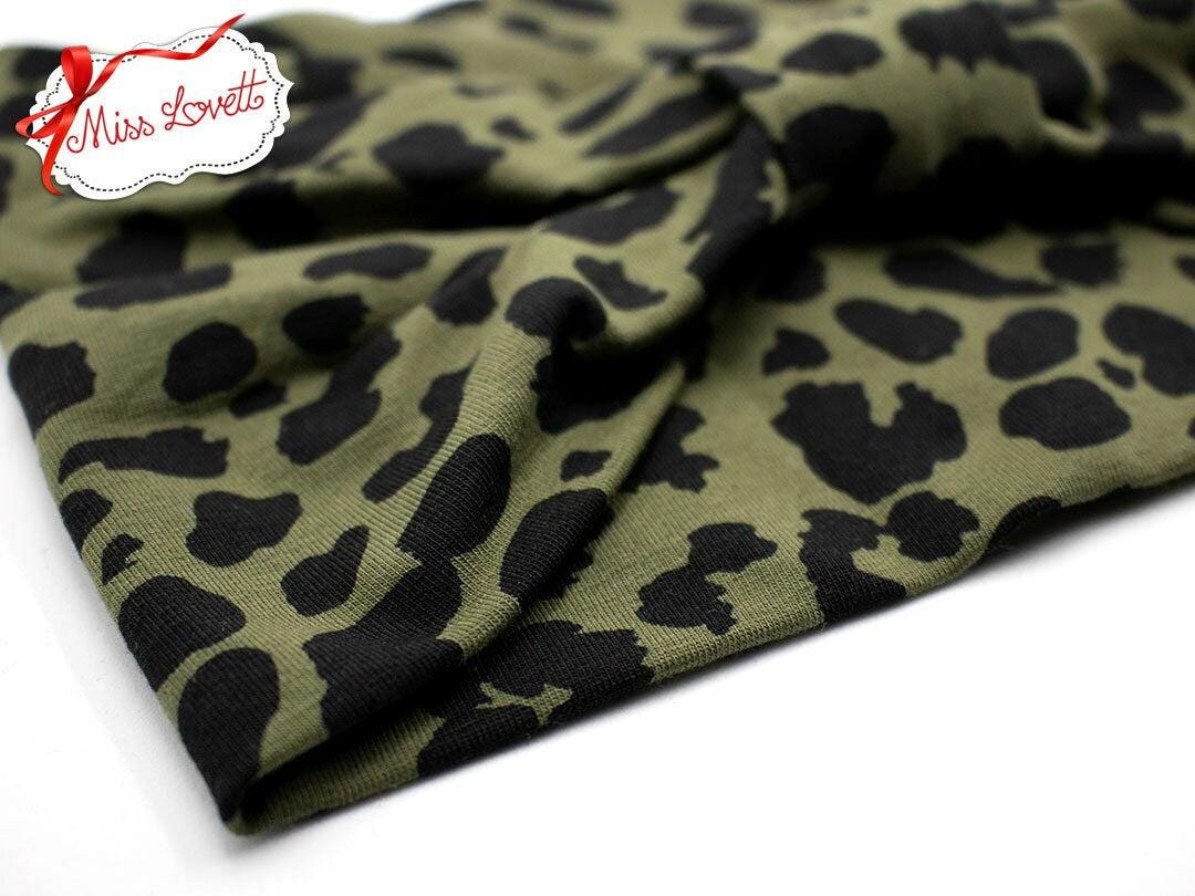 BELLA_43 Turban Stirnband Olivgrün/Schwarz Leopard