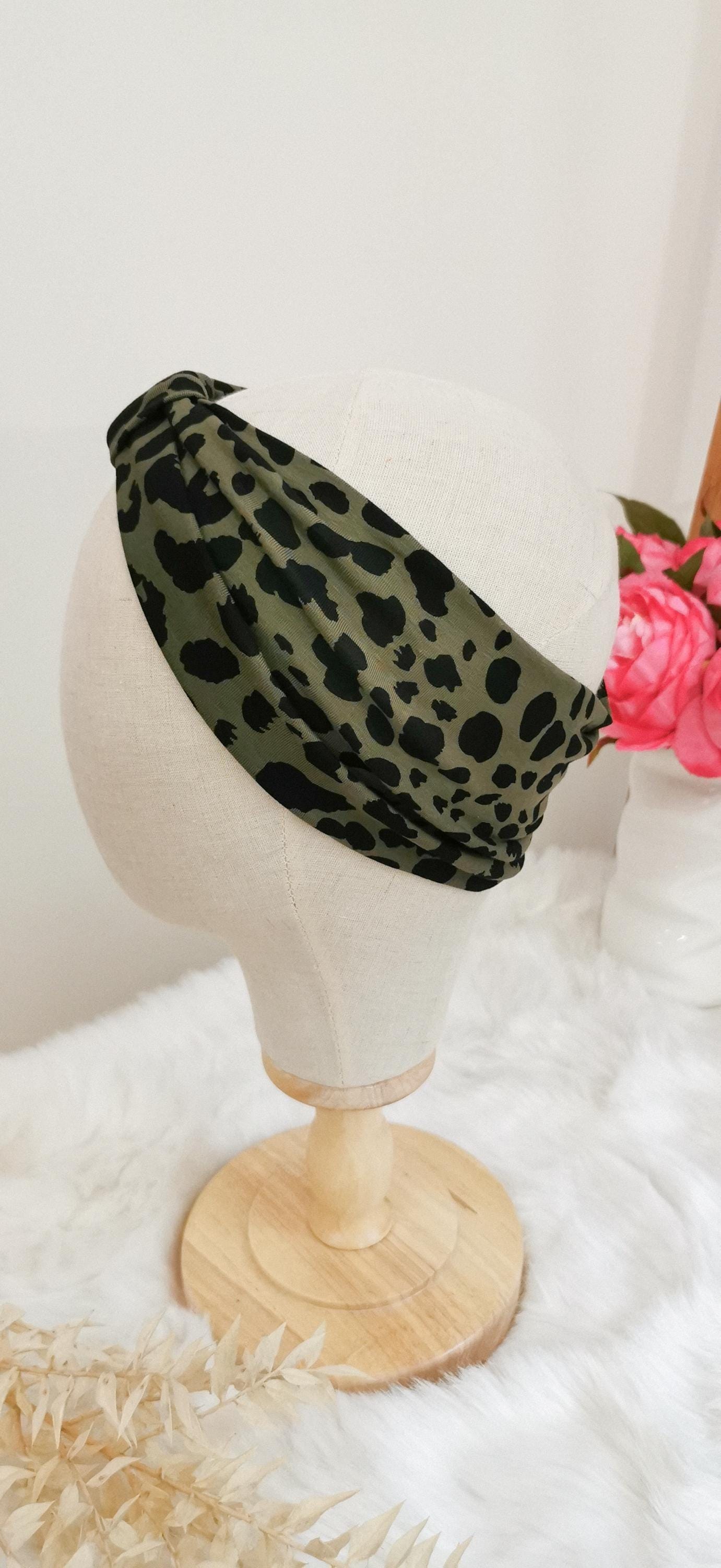 BELLA_43 Turban Stirnband Olivgrün/Schwarz Leopard