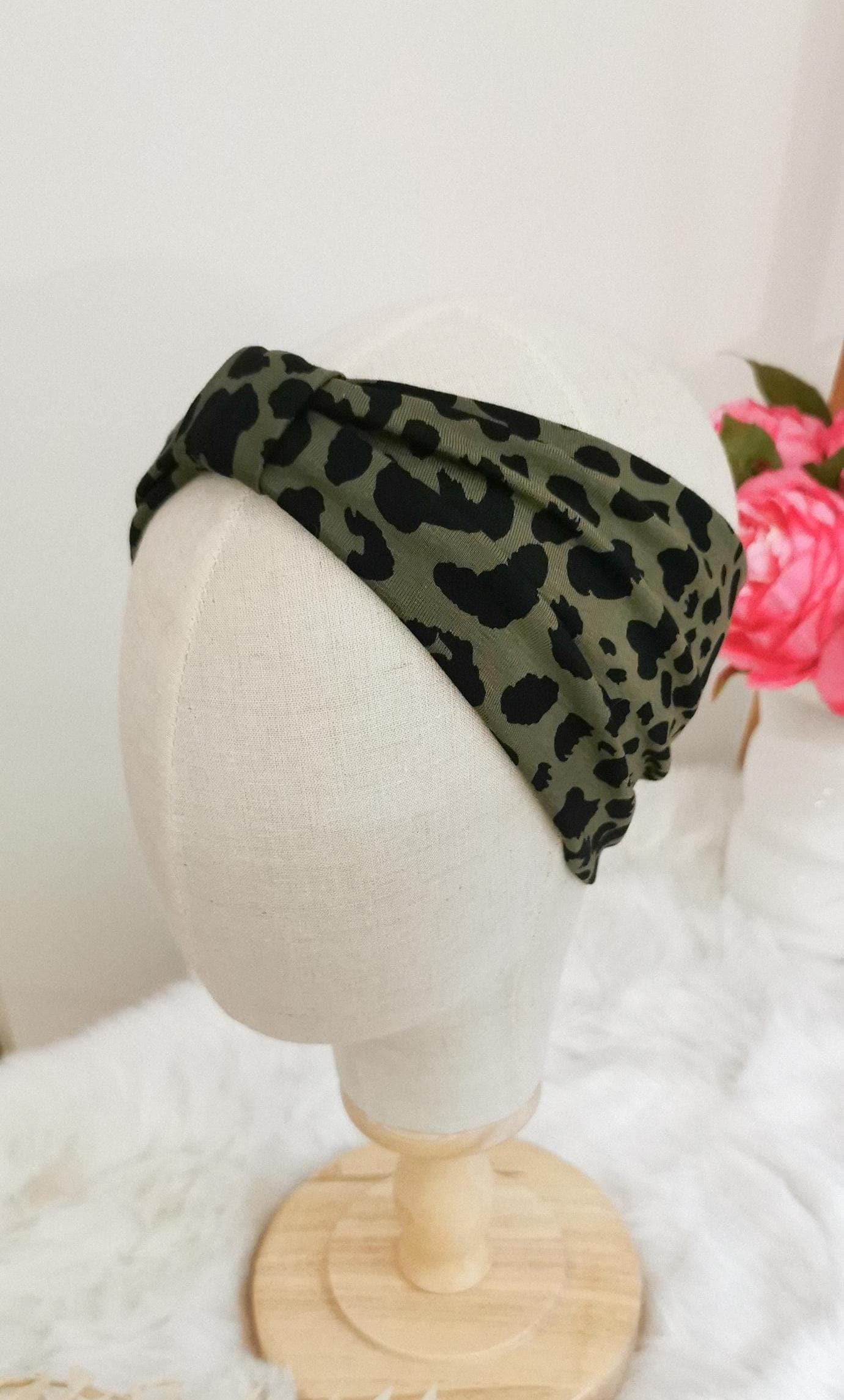 Turban Stirnband Olivgrün/Schwarz Leopard