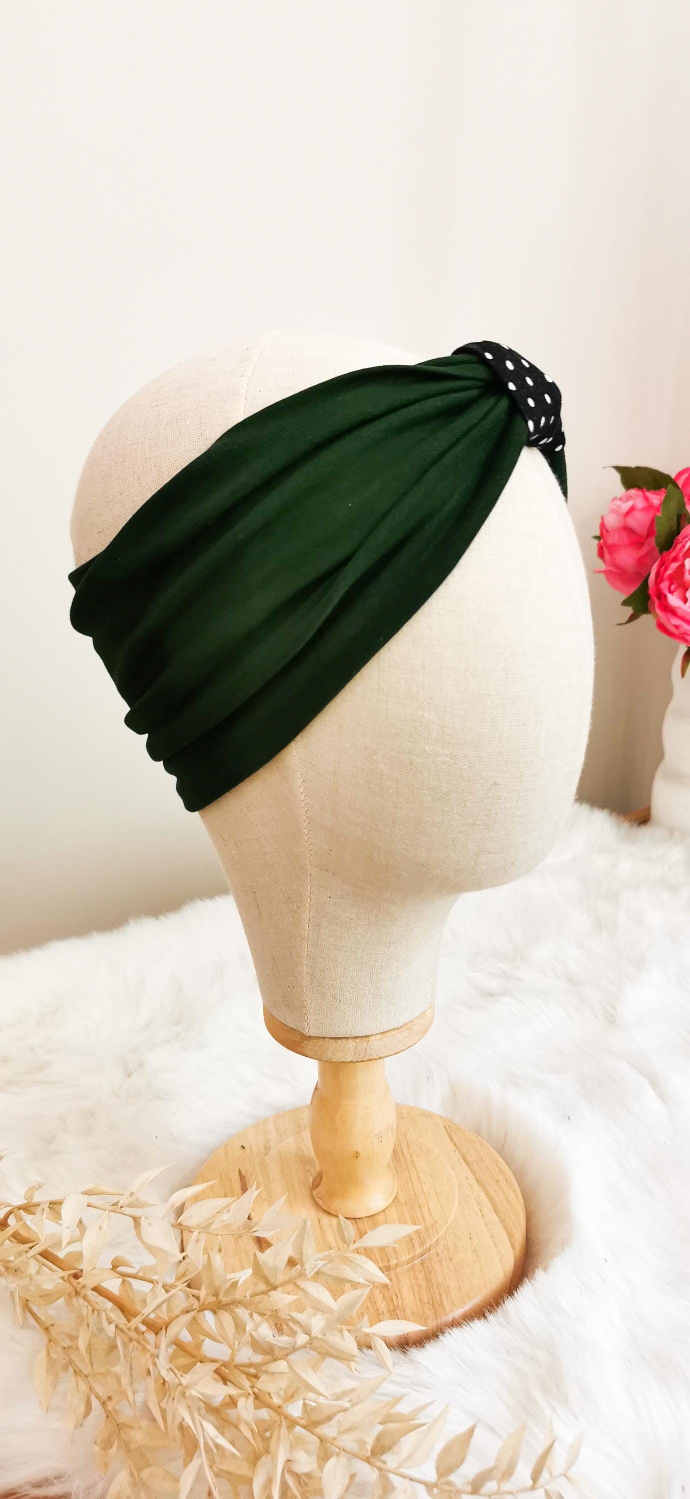 BELLA_38 Retro Rockabilly Turban Headband GREEN/Dots