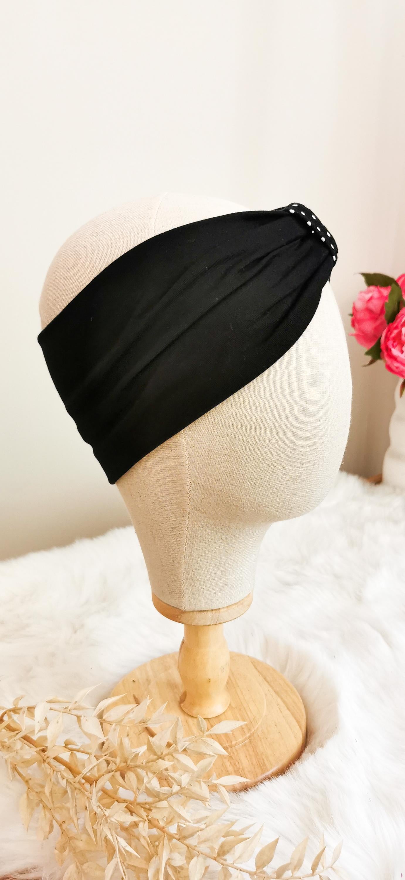 BELLA_37 Rockabilly Turban Stirnband Schwarz/Polkadots