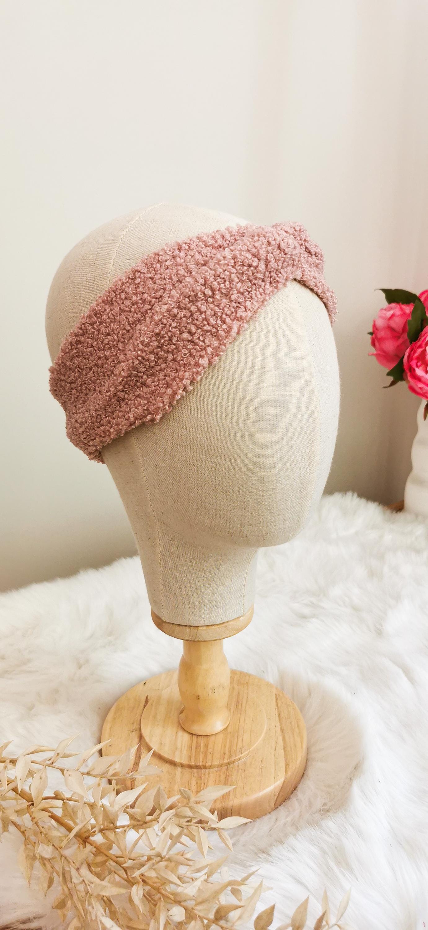 Warmes Teddy Stirnband Winter Plüsch Bouclé Petrol oder Rosé