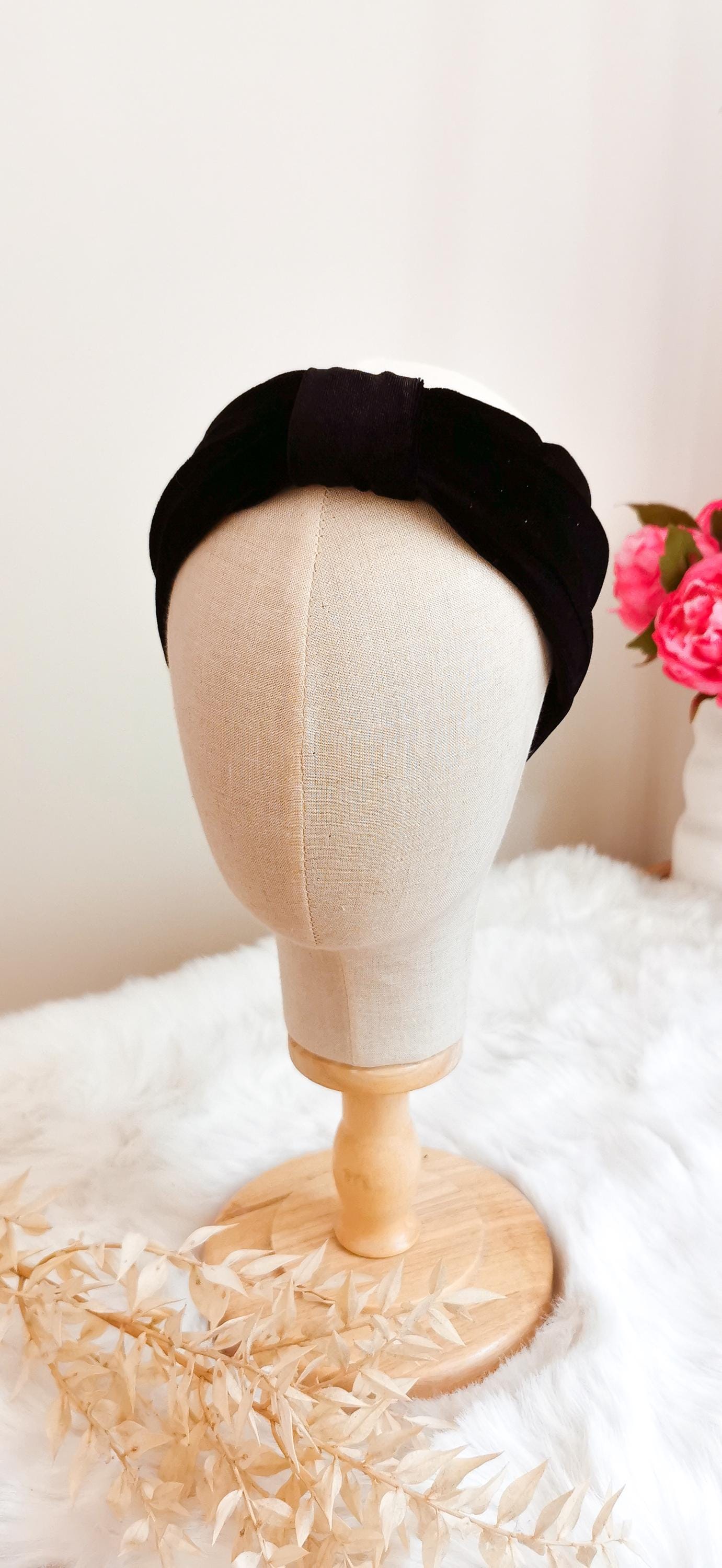 Warmes Retro Turban Stirnband aus Samt SCHWARZ