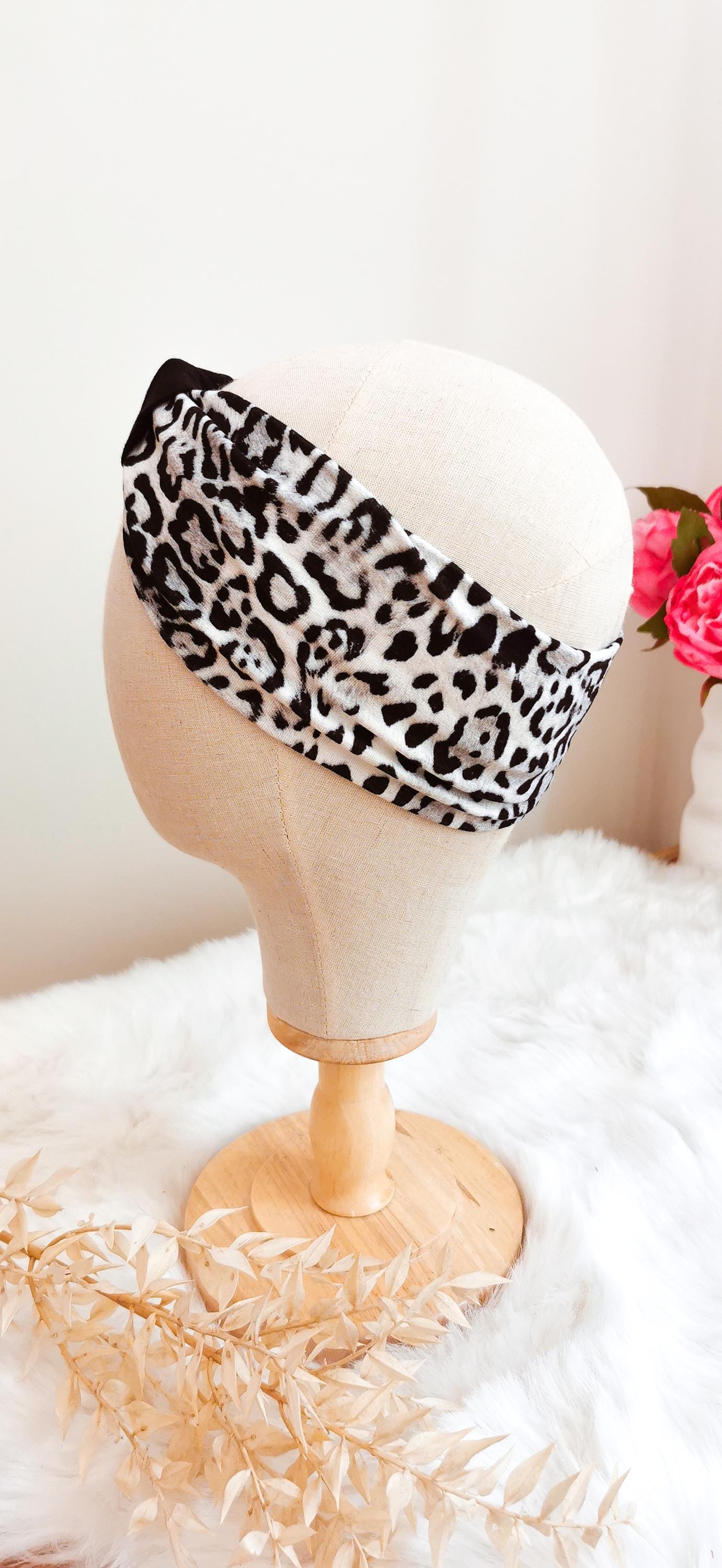 Wildes Rockabilly Turban Stirnband Leopard Weiß