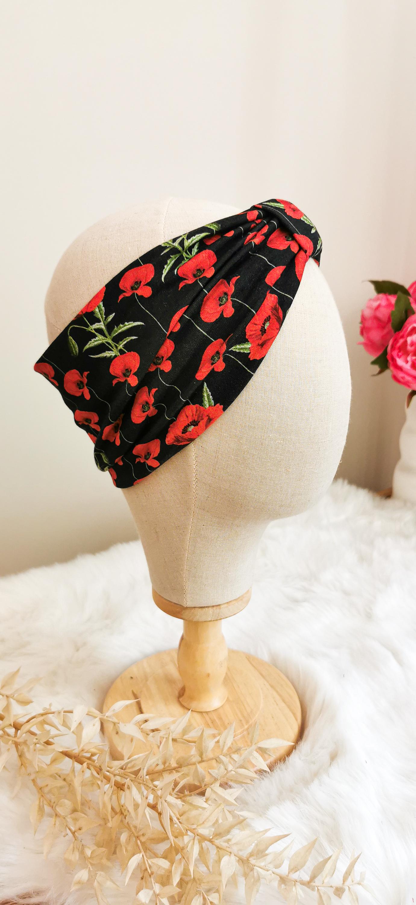 Kuscheliges Retro Turban Stirnband Mohnblumen