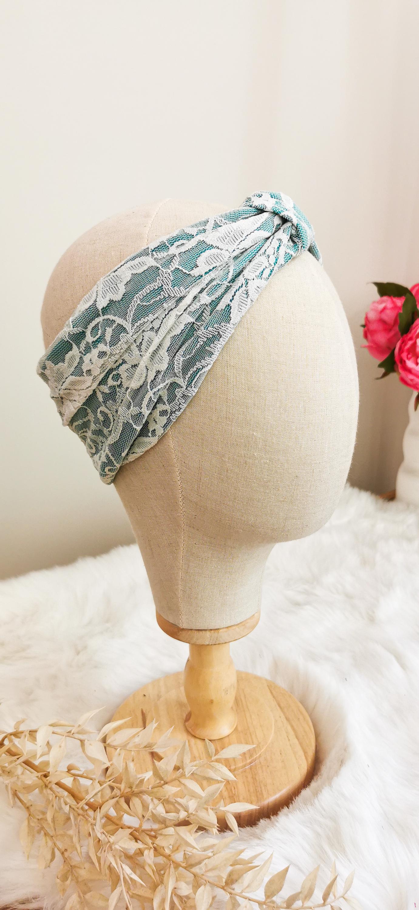 Zartes Turban Stirnband Spitze Mint/Weiß Pastell