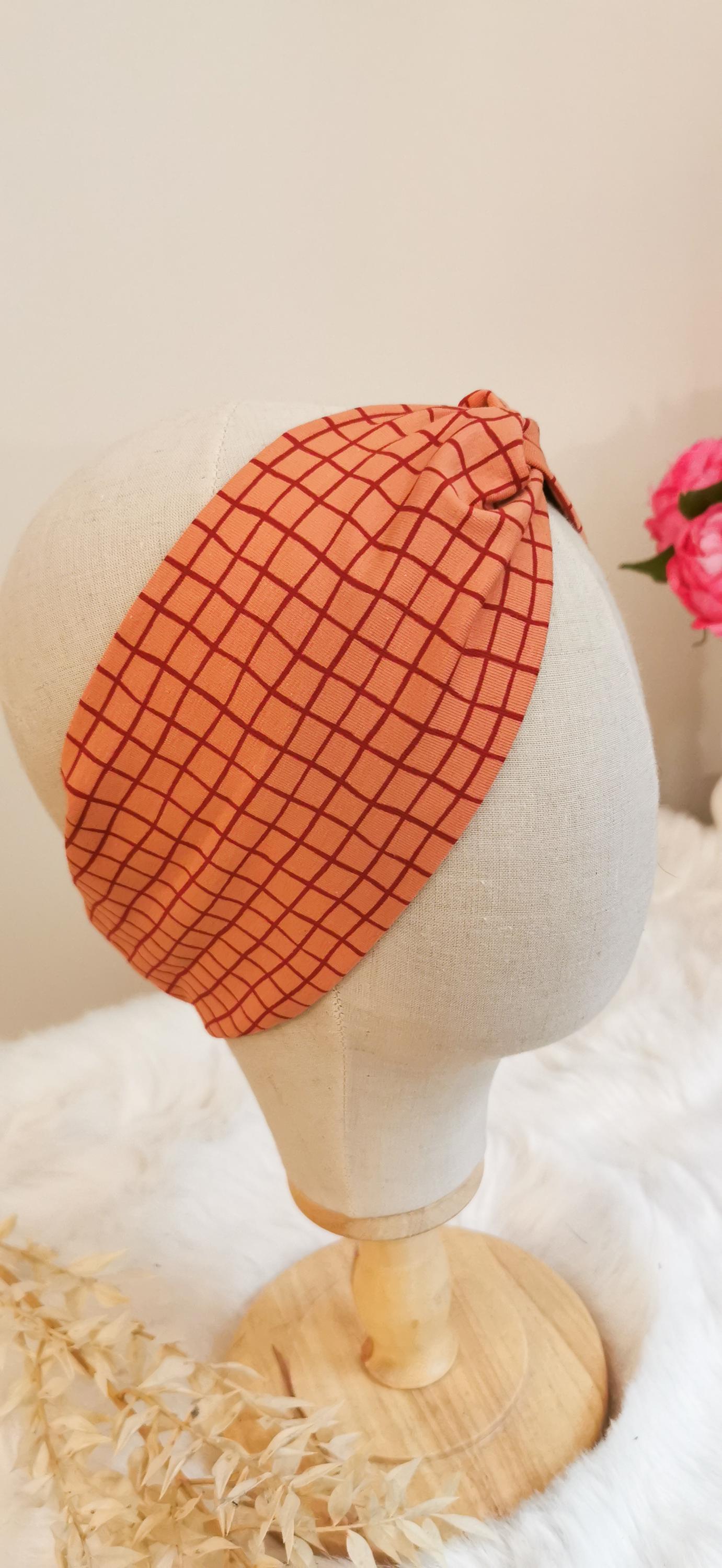 Weiches Retro Turban Stirnband Weiß/Schwarz kariert