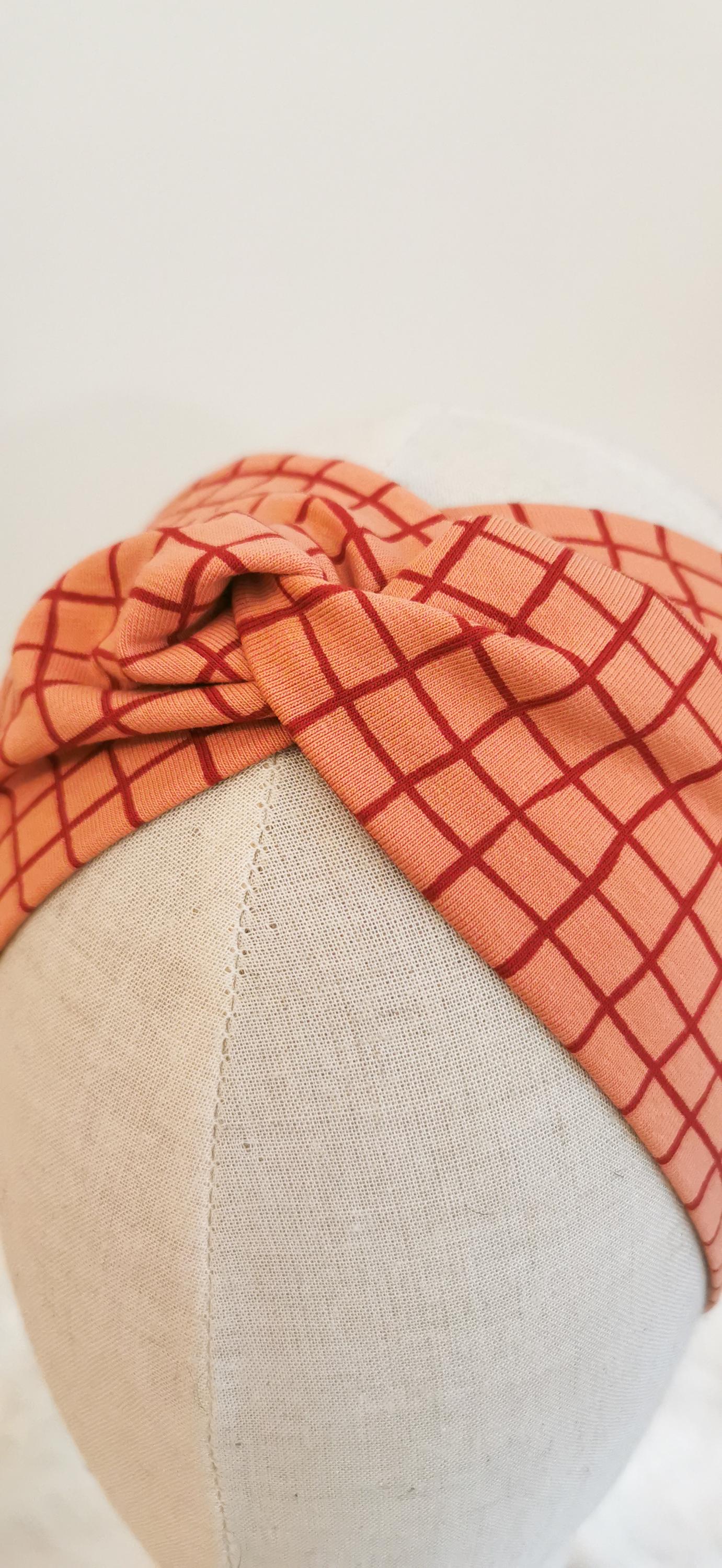 Weiches Retro Turban Stirnband Weiß/Schwarz kariert