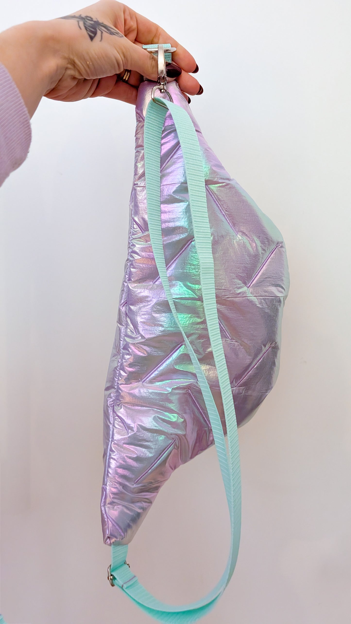 Große XL Bauchtasche Holografisch Pastell 80s Bauchtasche Stepper UNIKAT