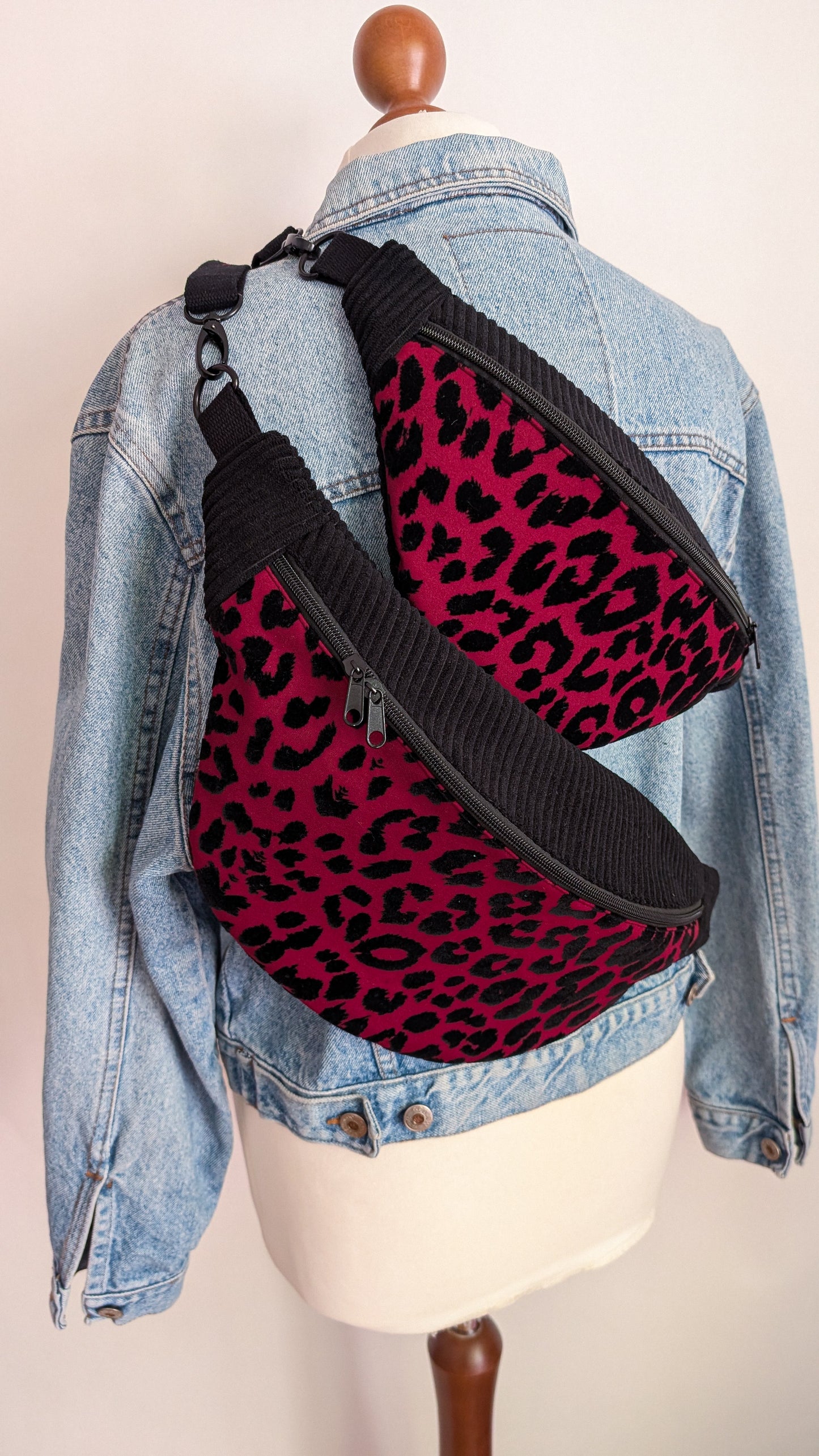 Cord Bauchtasche Schwarz Leopard Olivgrün oder Burgund