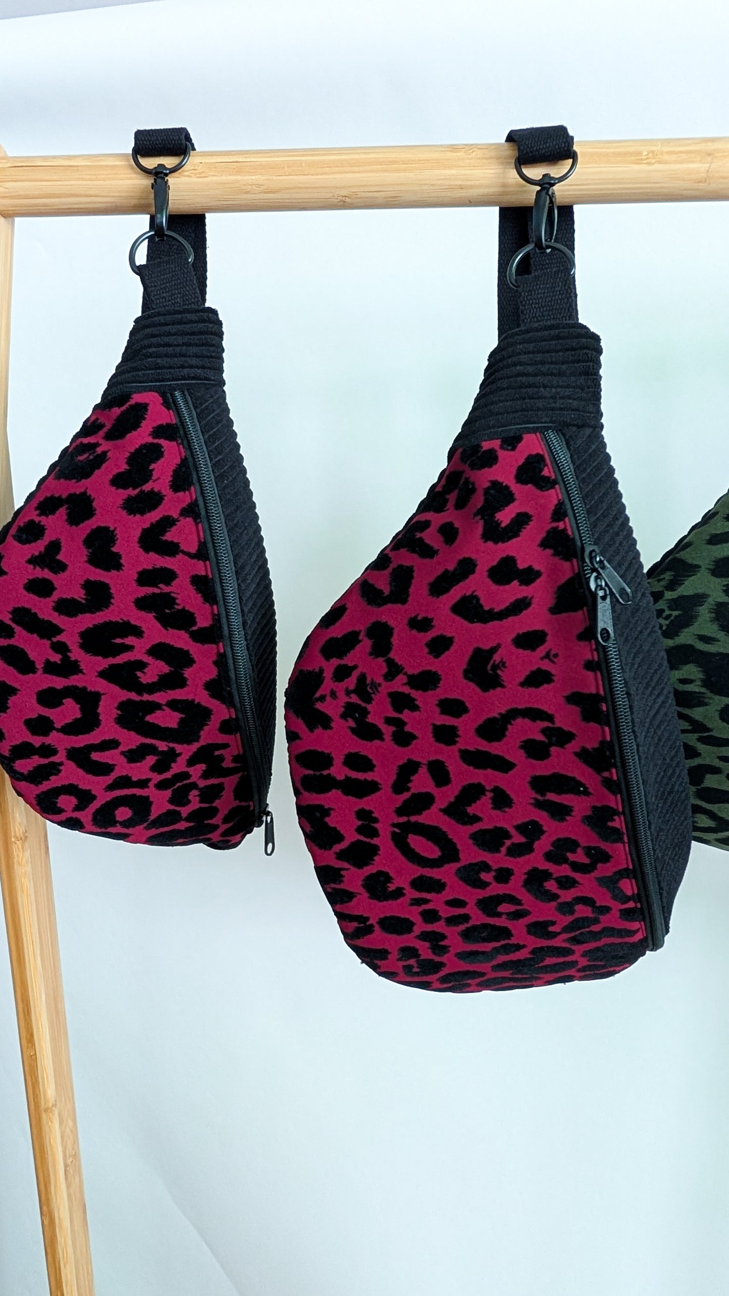 Cord Bauchtasche Schwarz Leopard Olivgrün oder Burgund