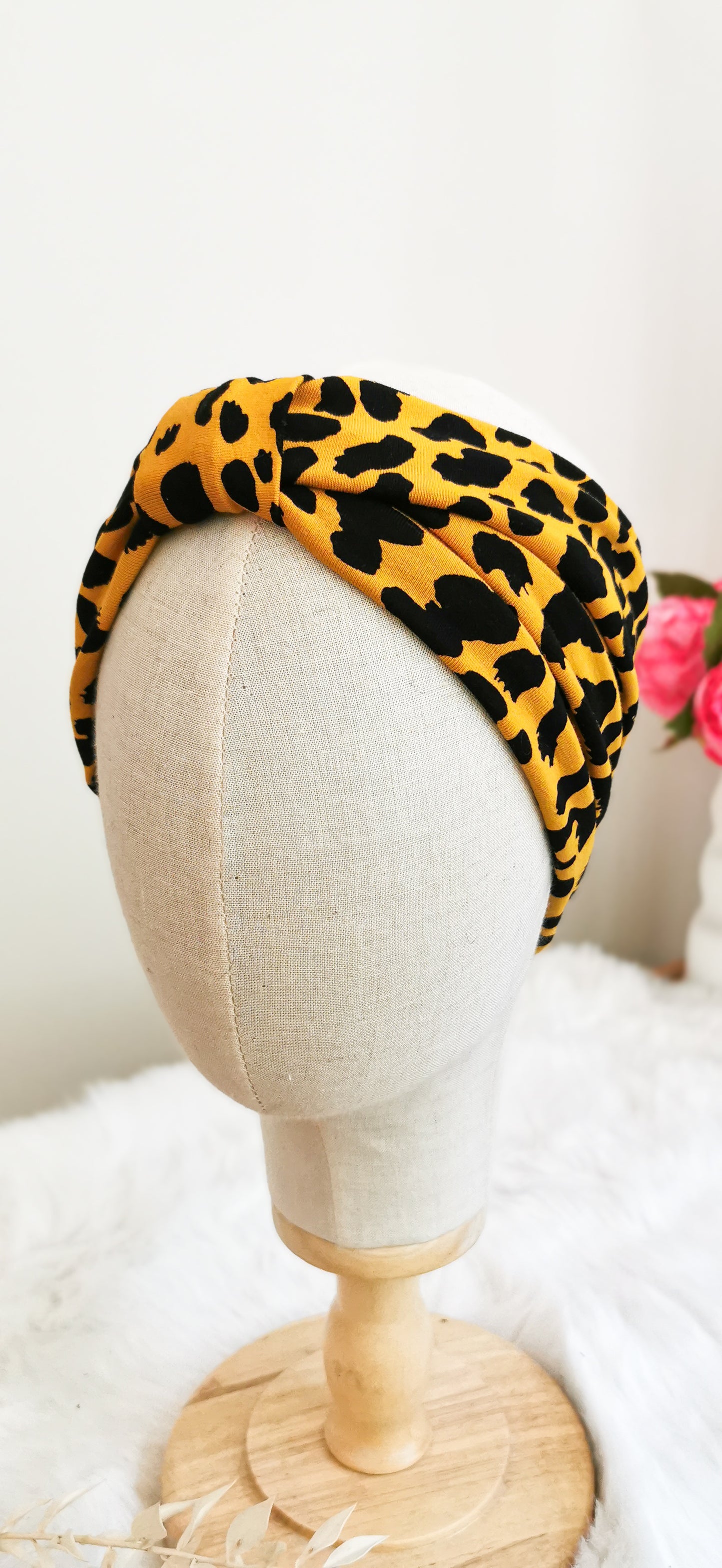 Knalliges Rockabilly Turban Stirnband mit Leopard GELB