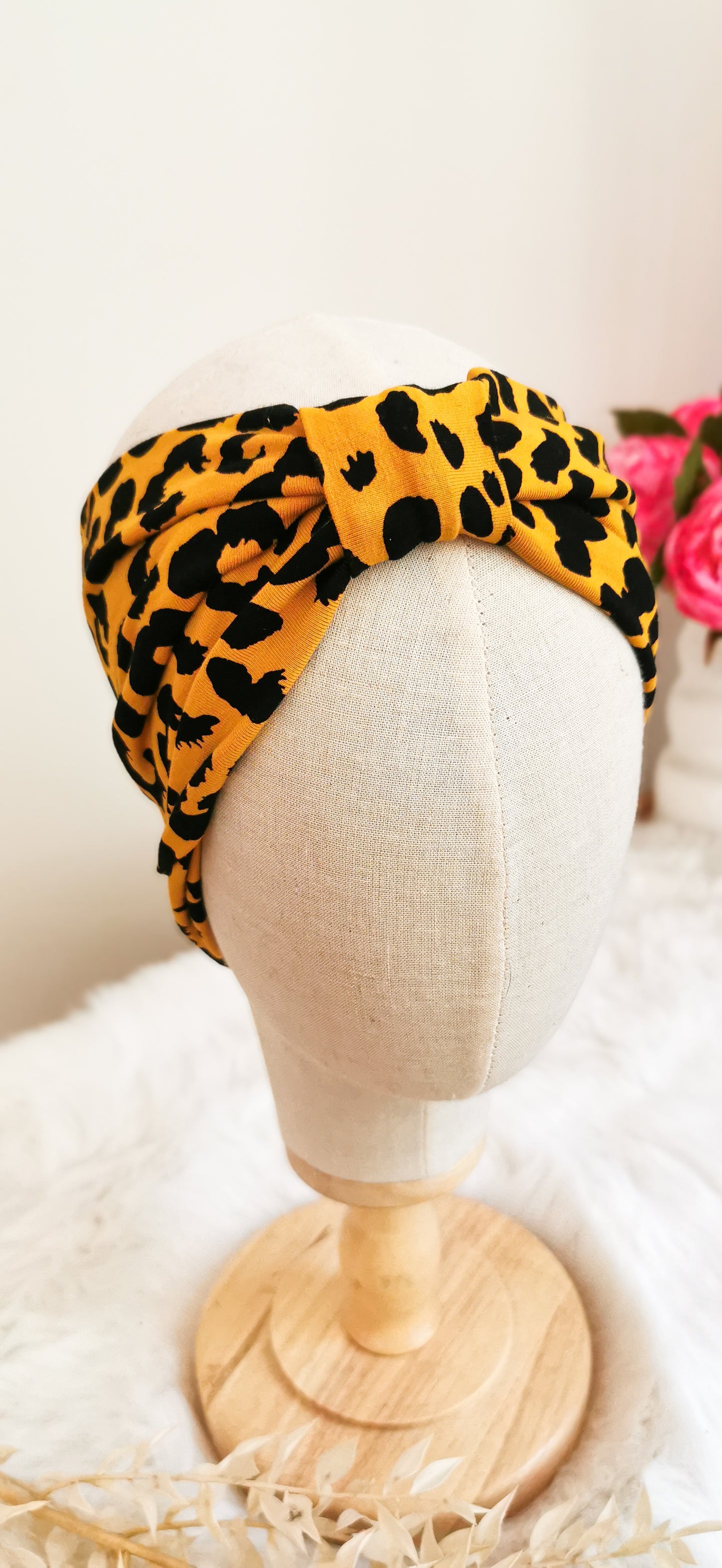 Knalliges Rockabilly Turban Stirnband mit Leopard GELB