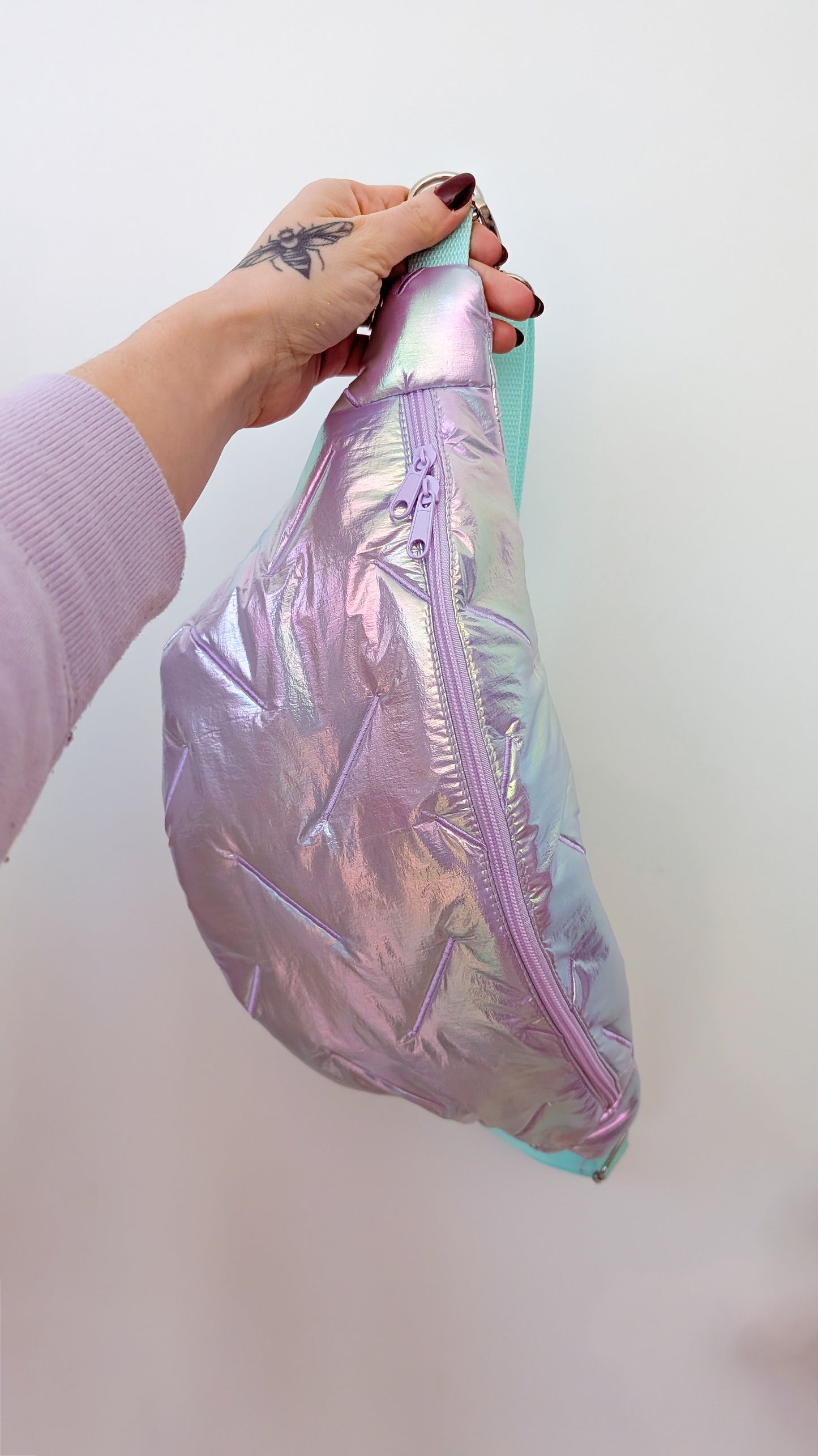 Große XL Bauchtasche Holografisch Pastell 80s Bauchtasche Stepper UNIKAT