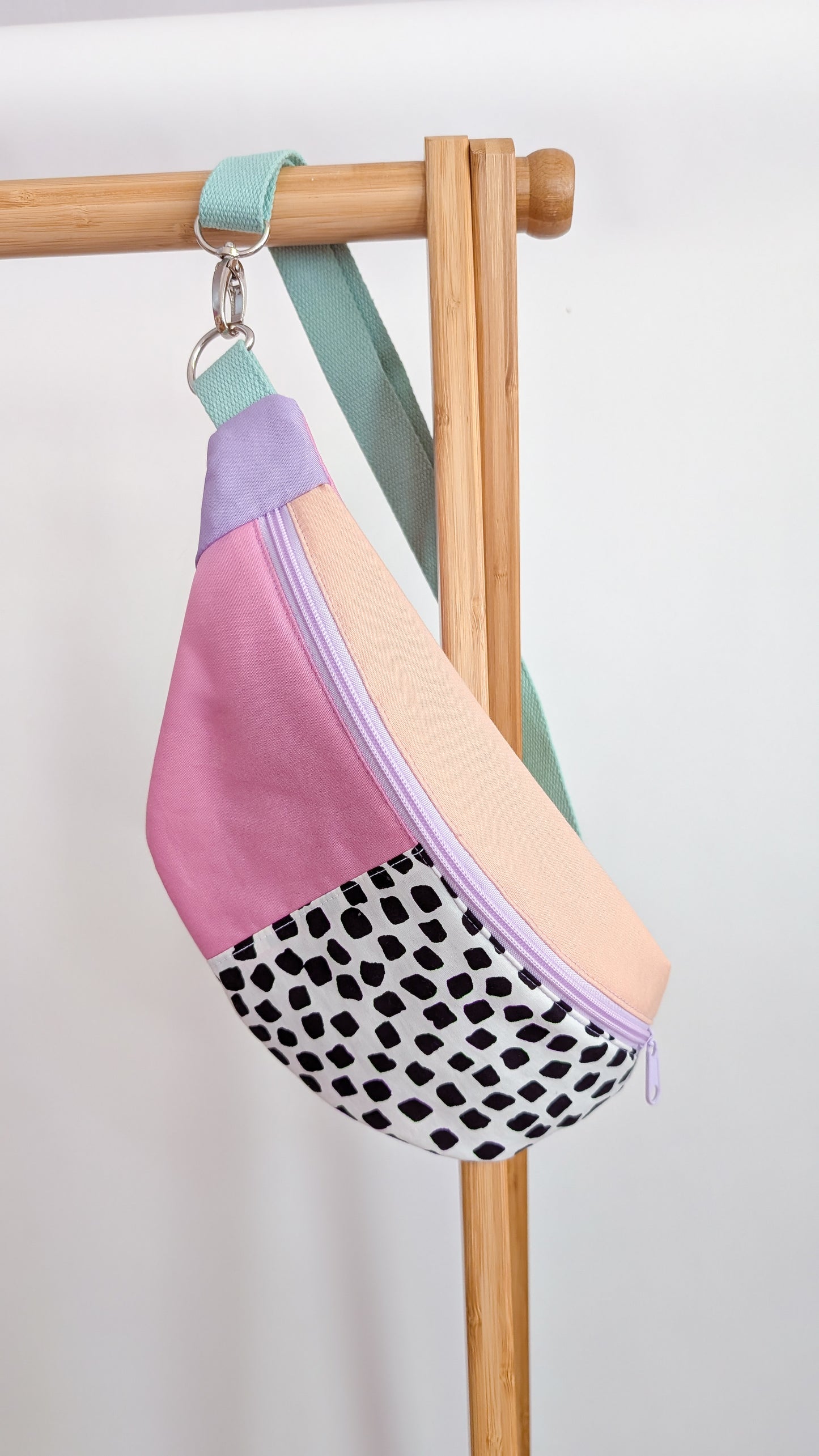 80s Hipbag Bauchtasche Cross Body Bag Tupfen Pastell Rosa, Peach & Flieder #4
