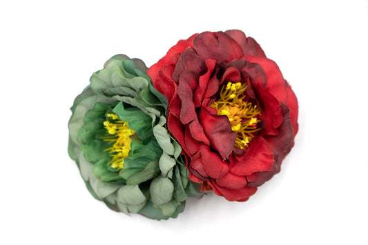 Doppel Blüte Haarclip Rose Grün/Rot