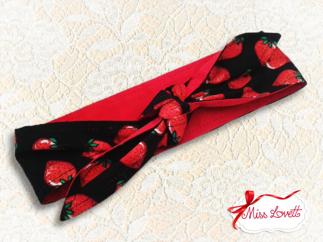 MAE_47 Rockabilly Haarband zum Wenden 2-in-1 schwarz/rot ERDBEEREN