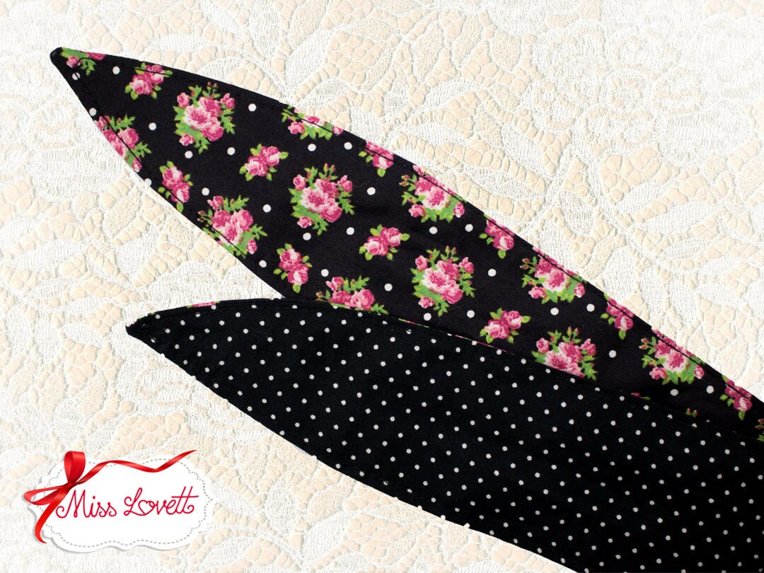 MAE_90 Rockabilly Haarband zum Wenden 2-in-1 Polkadots & Pinke Rosen