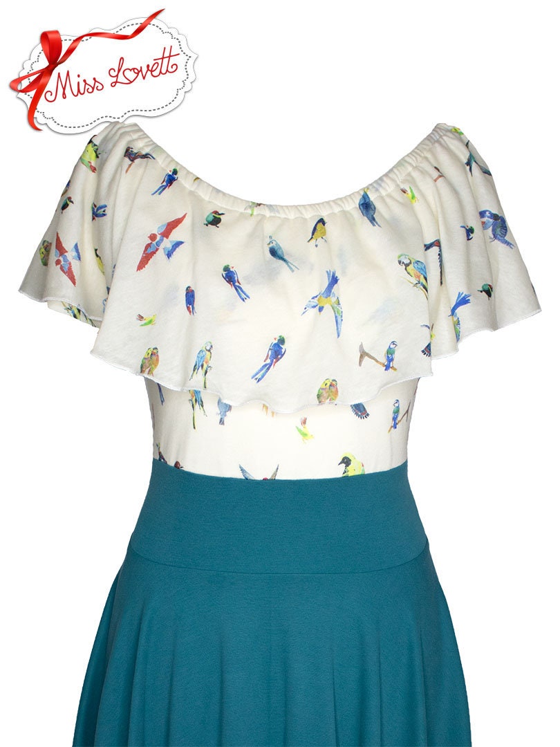 SALE | BILLIE_D01 Rockabilly Carmen Swing Kleid PAPAGEIEN | XS