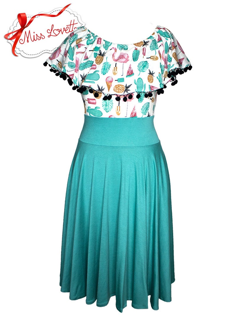 SALE | BILLIE_D02 Rockabilly Carmen Pom Pom Swing Kleid SUMMER VIBES
