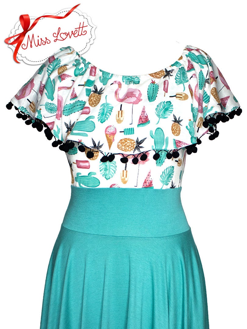 SALE | BILLIE_D02 Rockabilly Carmen Pom Pom Swing Kleid SUMMER VIBES