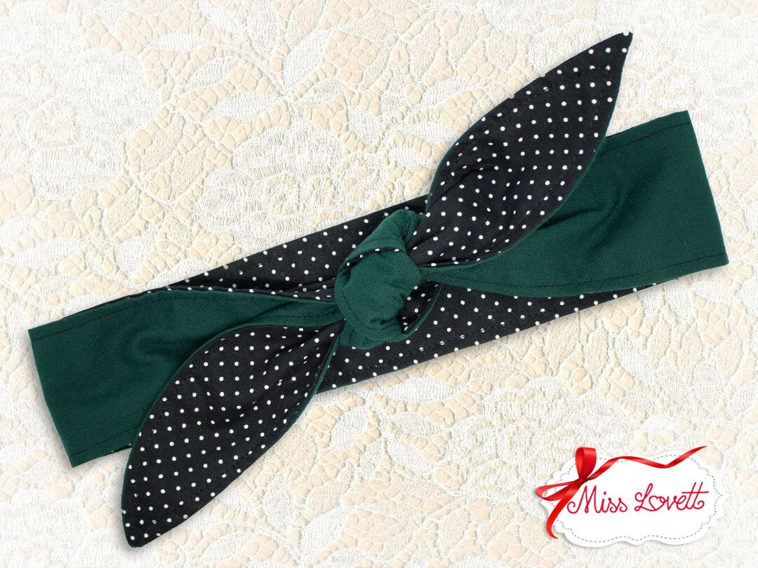 MAE Rockabilly Haarband zum Wenden Dunkelgrün Polkadots