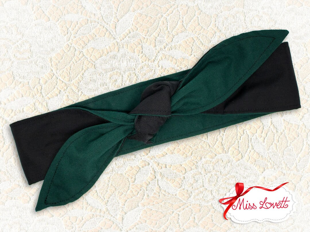 MAE Rockabilly Haarband zum Wenden Dunkelgrün Polkadots