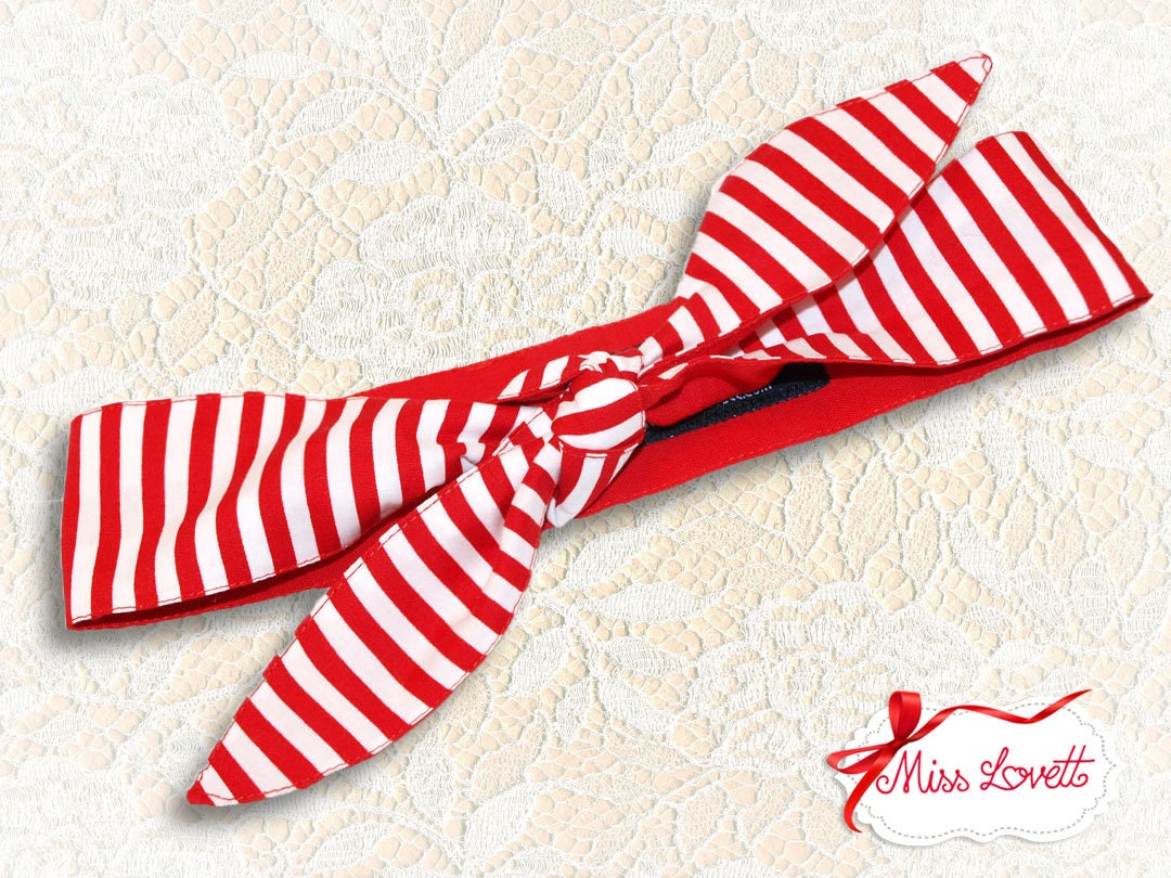 MAE Rockabilly Haarband zum Wenden ROT Polkadots Streifen Karo