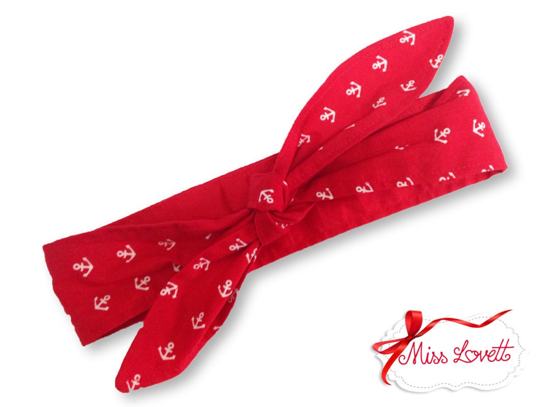 MAE Rockabilly Haarband zum Wenden ROT Polkadots Streifen Karo