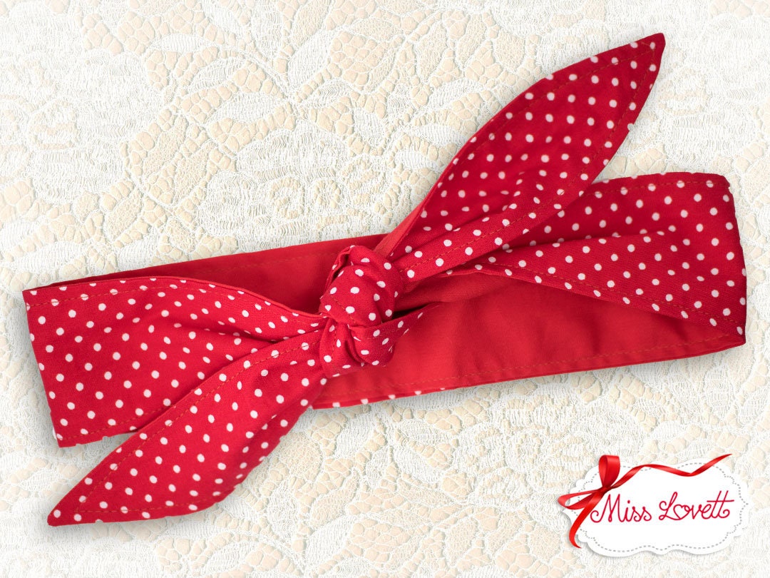 MAE Rockabilly Haarband zum Wenden ROT Polkadots Streifen Karo