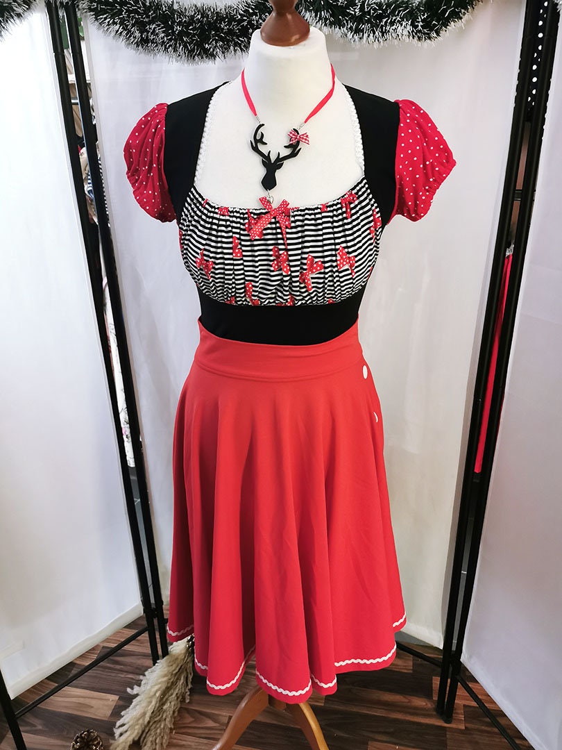 SALE | DOLLY_18 Rockabilly Oktoberfest Dirndl Shirt RED Polka Bows | XS